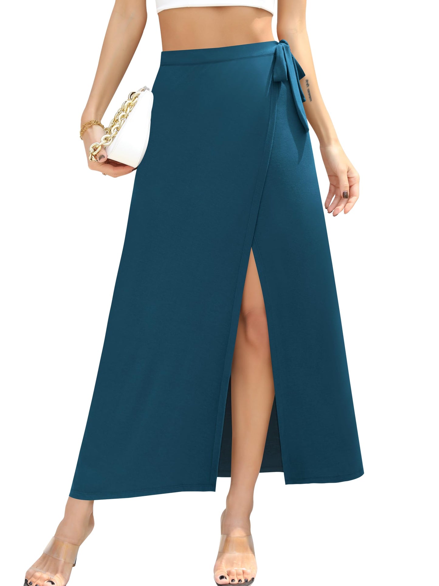 Missufe Damen Sommer Freizeit Strand Bademode Schlitz Flowy Swing Maxi Wickelrock