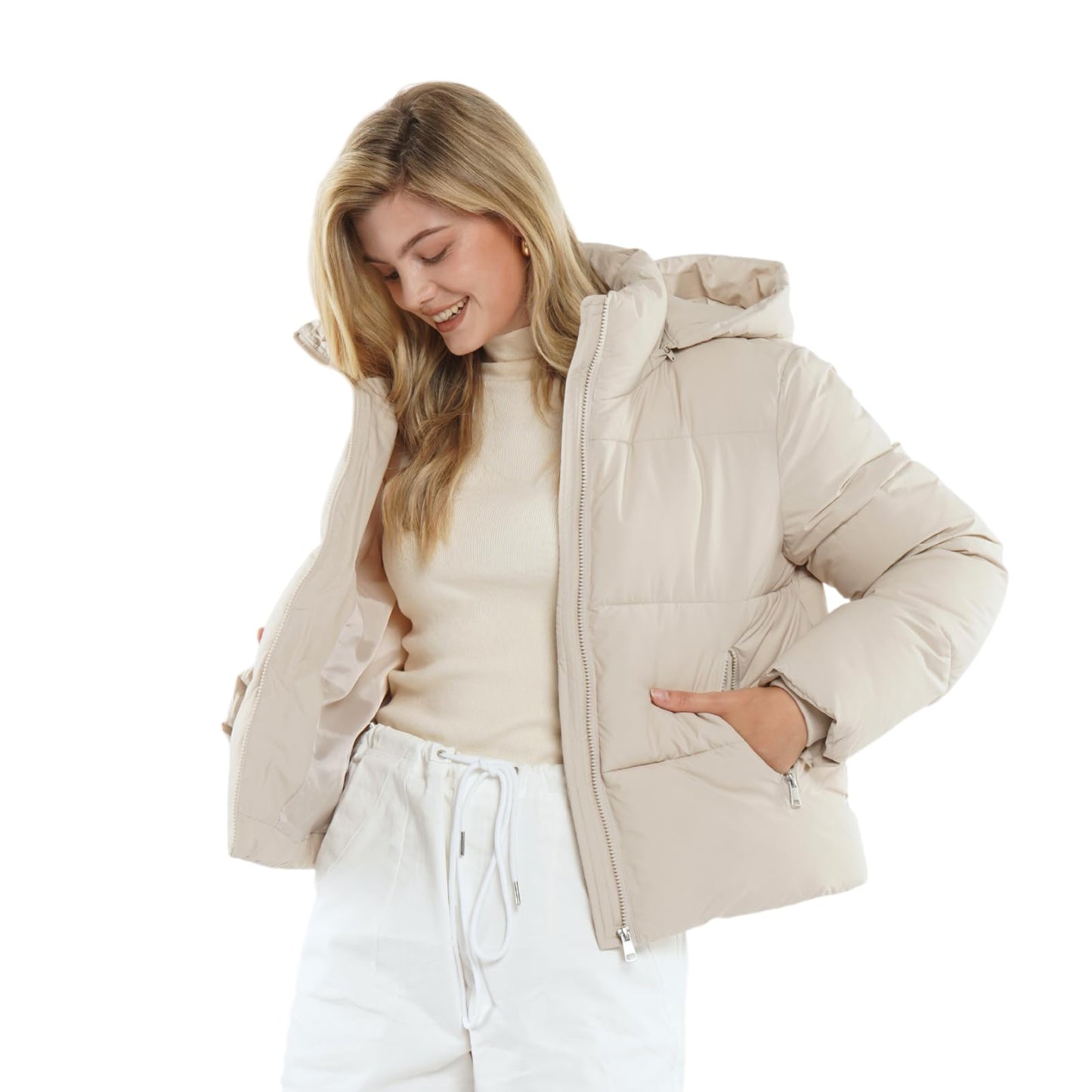 PUFFIT Damen Winter Jake mit Kapuze Warmer Wasserdicht Winterjacke Steppmantel Female Jacken