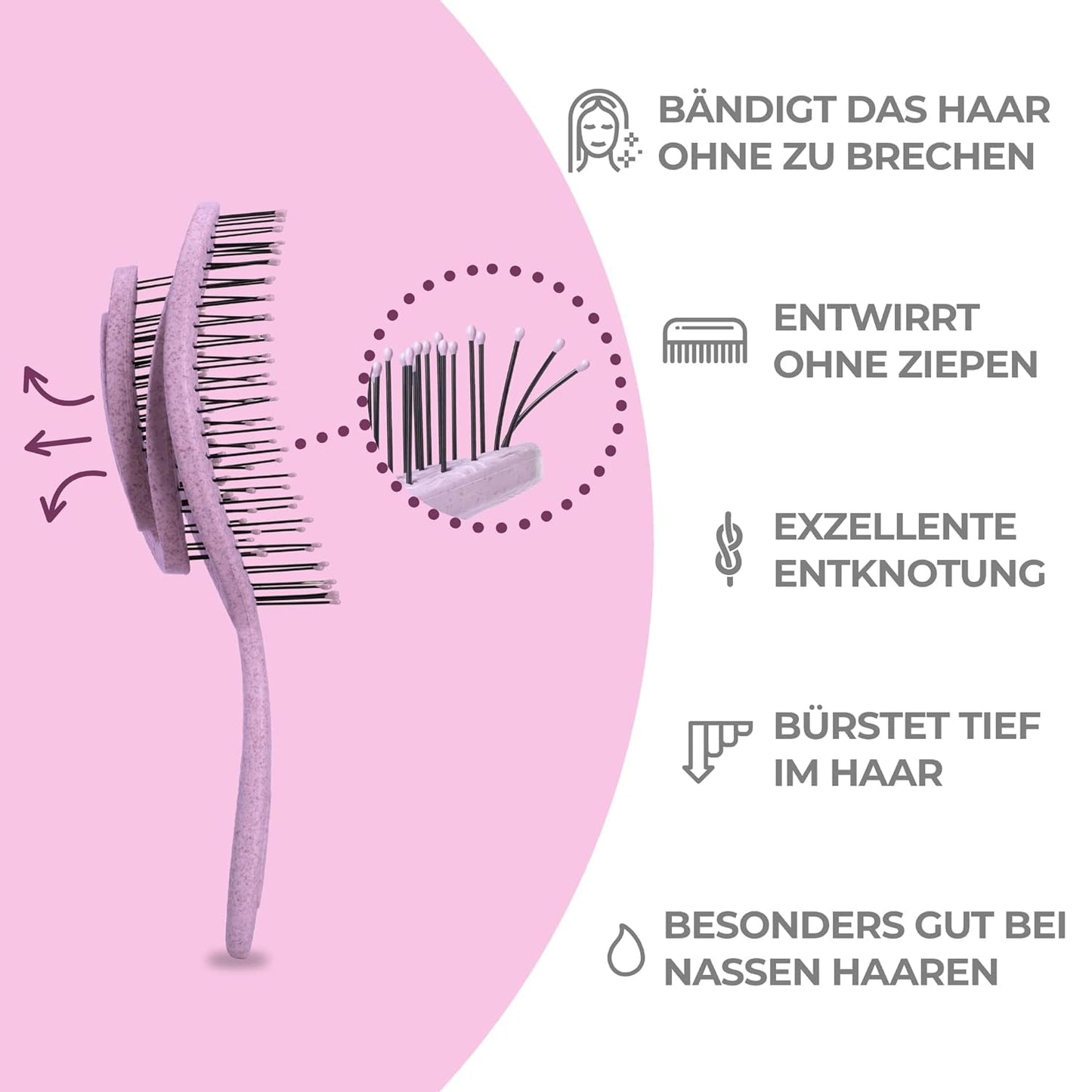 Ninabella Haarbürste ohne Ziepen für Damen, Herren & Kinder - Entwirrbürste auch für Locken & Lange Haare - Einzigartige Profi Detangler-Bürste mit Spiralfeder - Schwarz