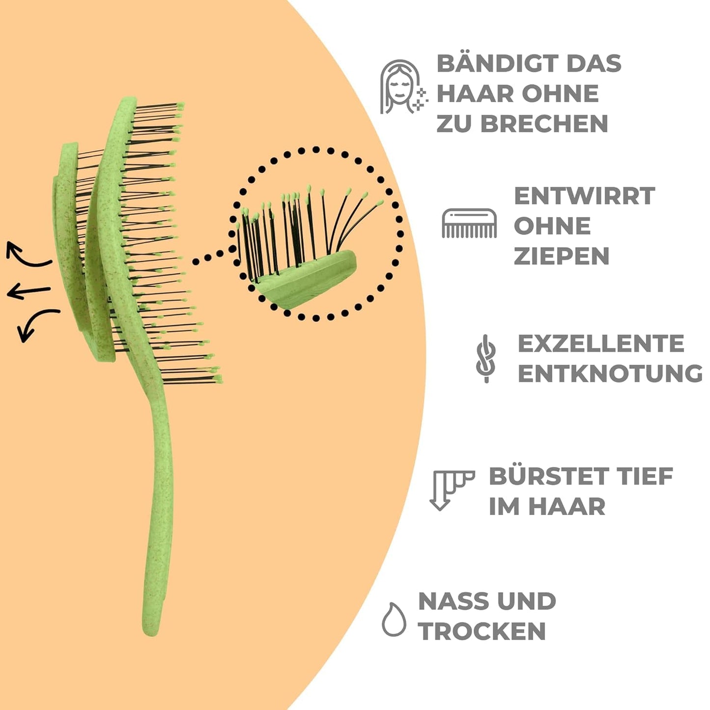 Ninabella Haarbürste ohne Ziepen für Damen, Herren & Kinder - Entwirrbürste auch für Locken & Lange Haare - Einzigartige Profi Detangler-Bürste mit Spiralfeder - Schwarz