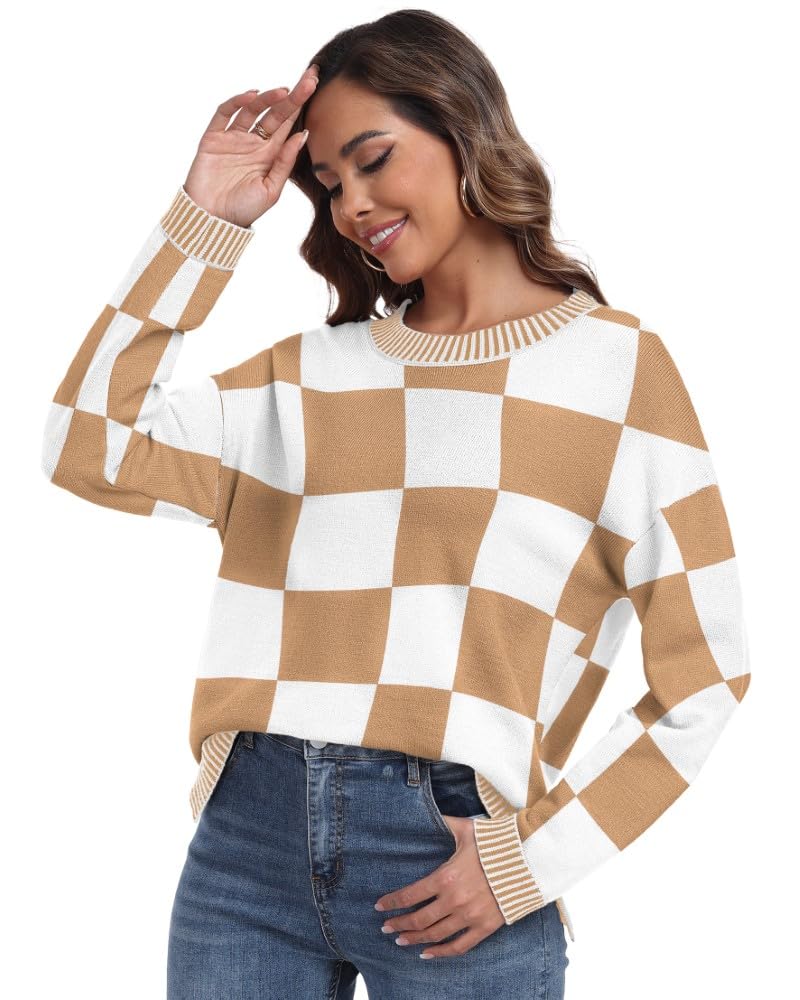 PrinStory Pullover Damen Strickpullover Langarm Rundhals Elegant Lässig Sweatshirt Warm Damen Winter Pullis Strickwaren