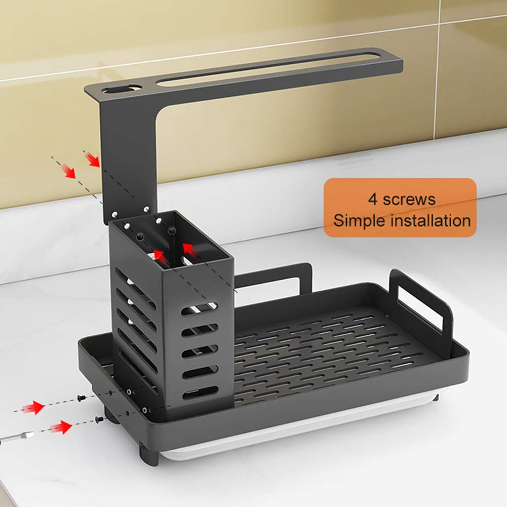 Shunfaji Spülbecken Organizer Spülbecken Caddy Organizer Edelstahl Utensilien Korb für Küche & Badezimmer mit Abflusspfanne, Klebstoff Arbeitsplatte Dual-Use Schwamm Bürste Seifenschale Halter