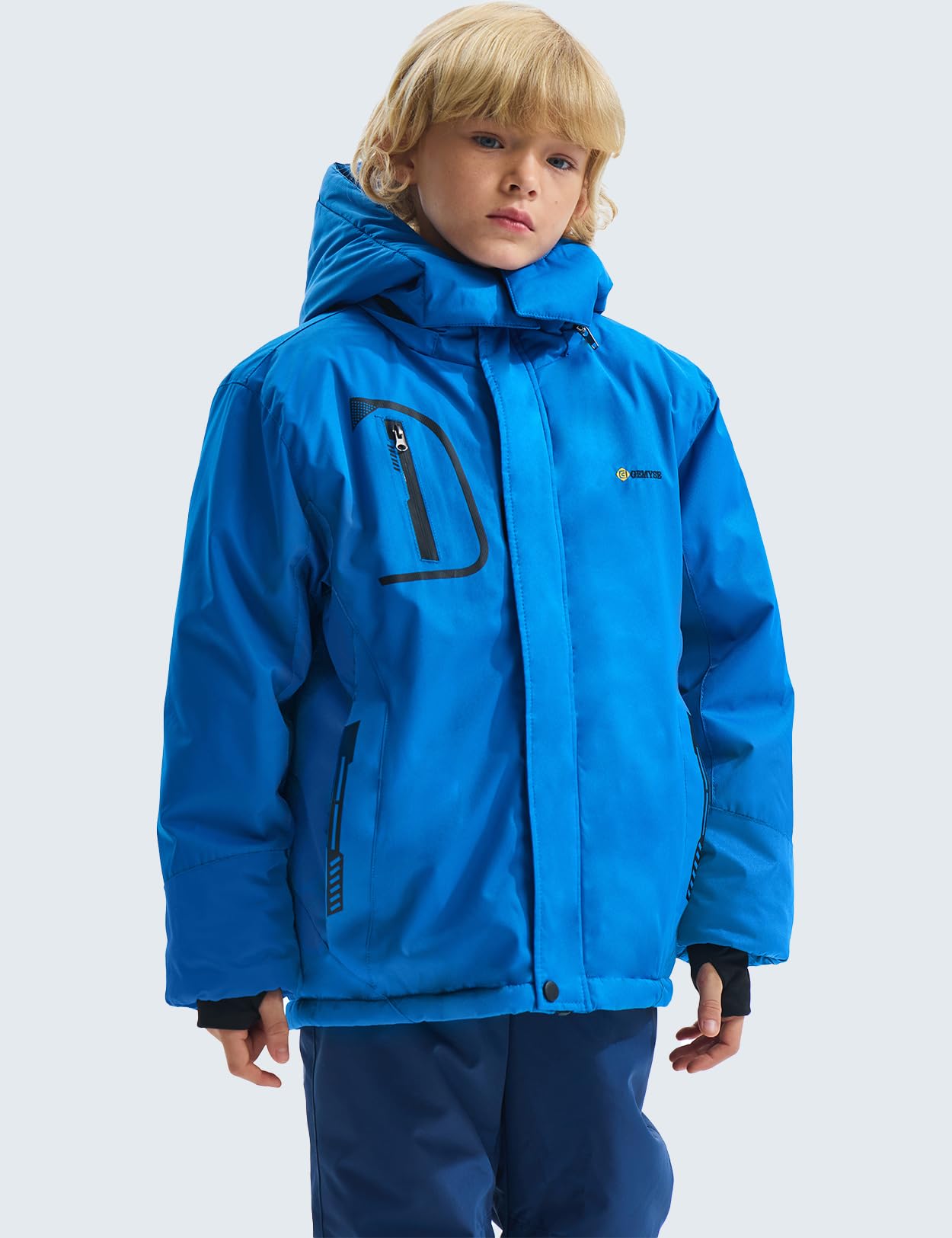 Gemyse Boys' Waterproof Ski Jacket, Windproof Fleece Jacket, Outdoor Winter Jacket, Rain Jacket with Hood