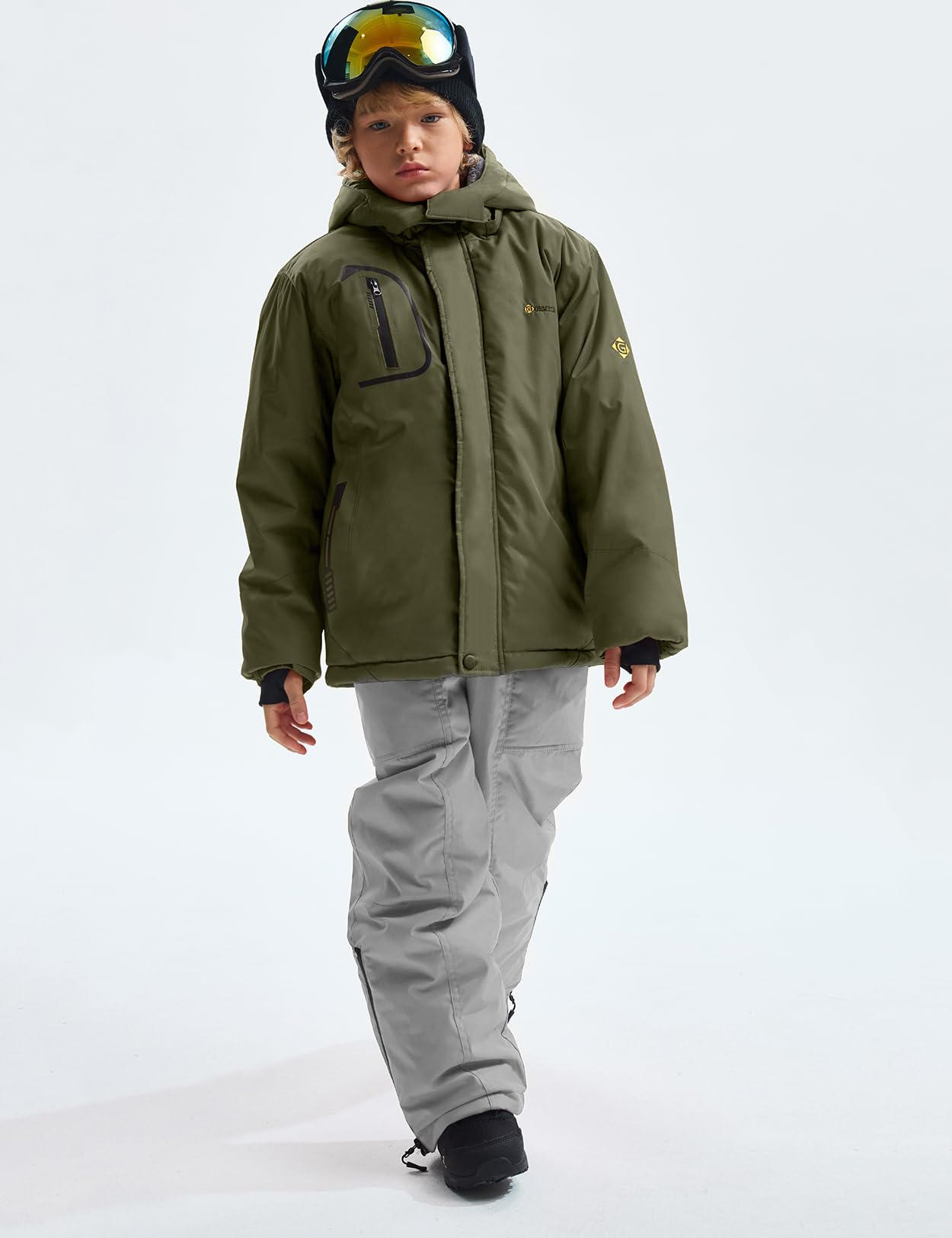 Gemyse Boys' Waterproof Ski Jacket, Windproof Fleece Jacket, Outdoor Winter Jacket, Rain Jacket with Hood