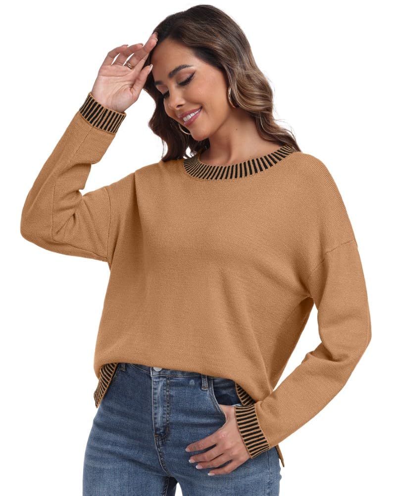 PrinStory Pullover Damen Strickpullover Langarm Rundhals Elegant Lässig Sweatshirt Warm Damen Winter Pullis Strickwaren