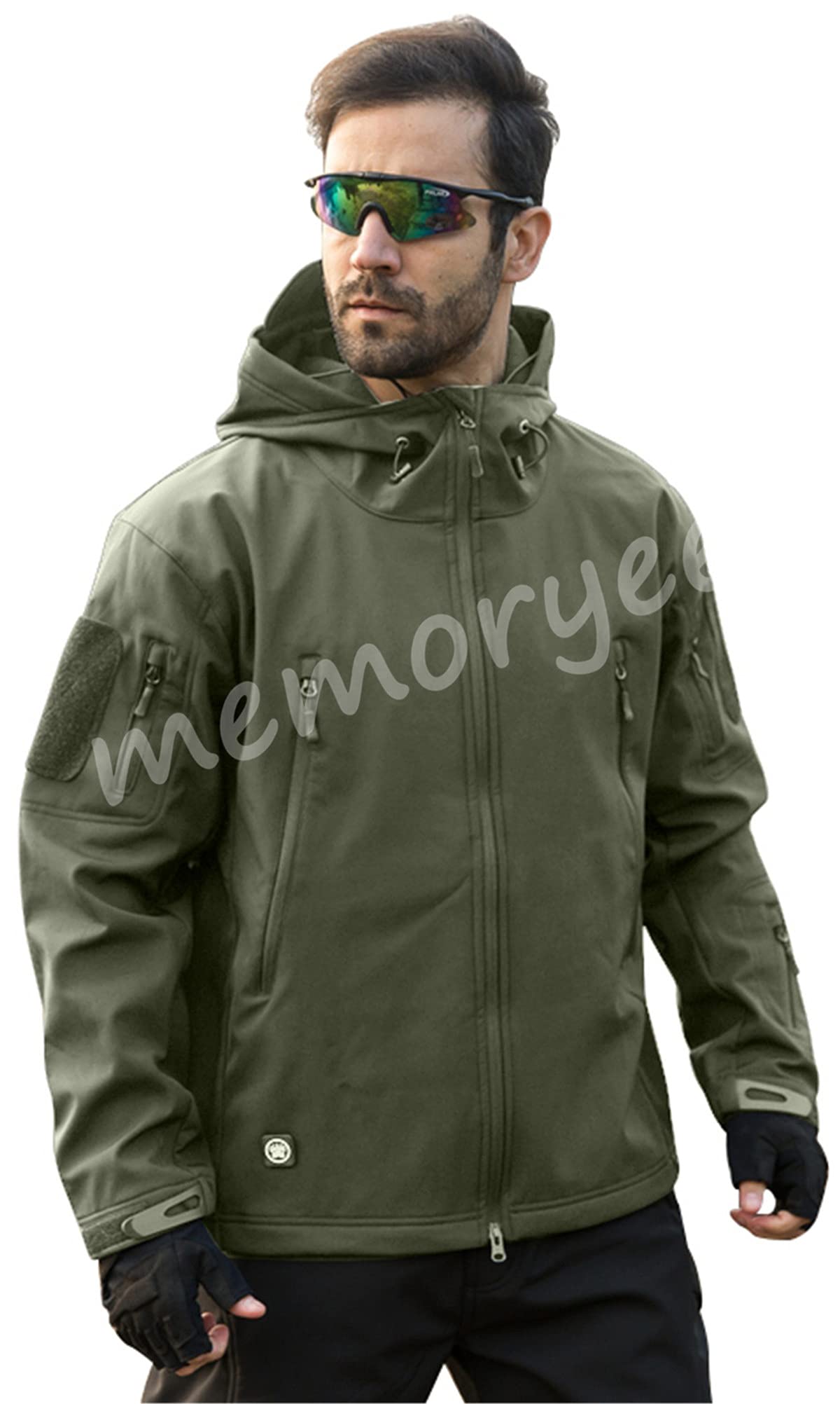 Memoryee Men's Waterproof Softshell Jackets, Warm Military Outdoor Tactical Hoodies, Camouflage Coat