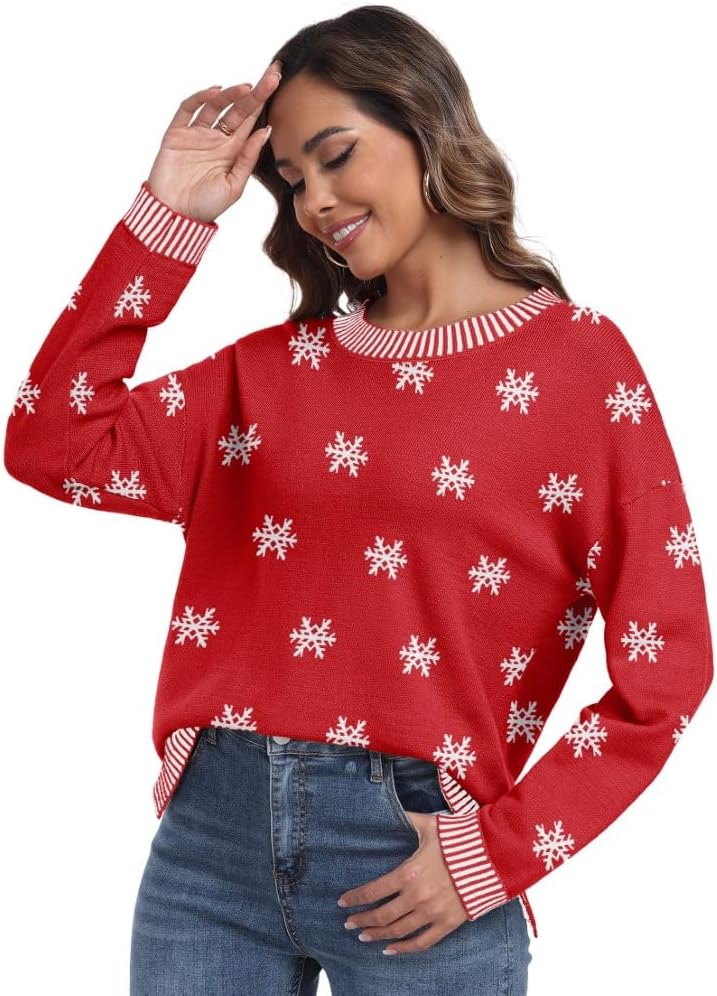 PrinStory Pullover Damen Strickpullover Langarm Rundhals Elegant Lässig Sweatshirt Warm Damen Winter Pullis Strickwaren