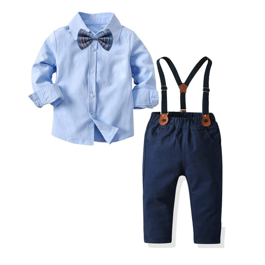 Volunboy Baby Jungen Anzug Set Bekleidung Hemd mit Fliege + Hosenträger Hosen Strampler Anzug