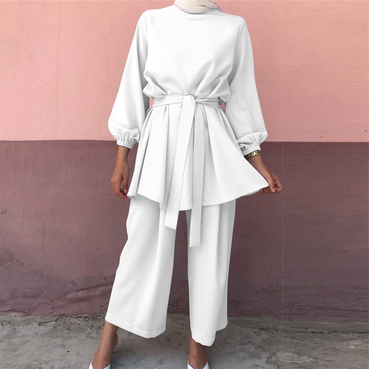 Gebetskleidung Muslim Damen Langarm Top + Lang Hose 2 Teiler Ramadan Outfit