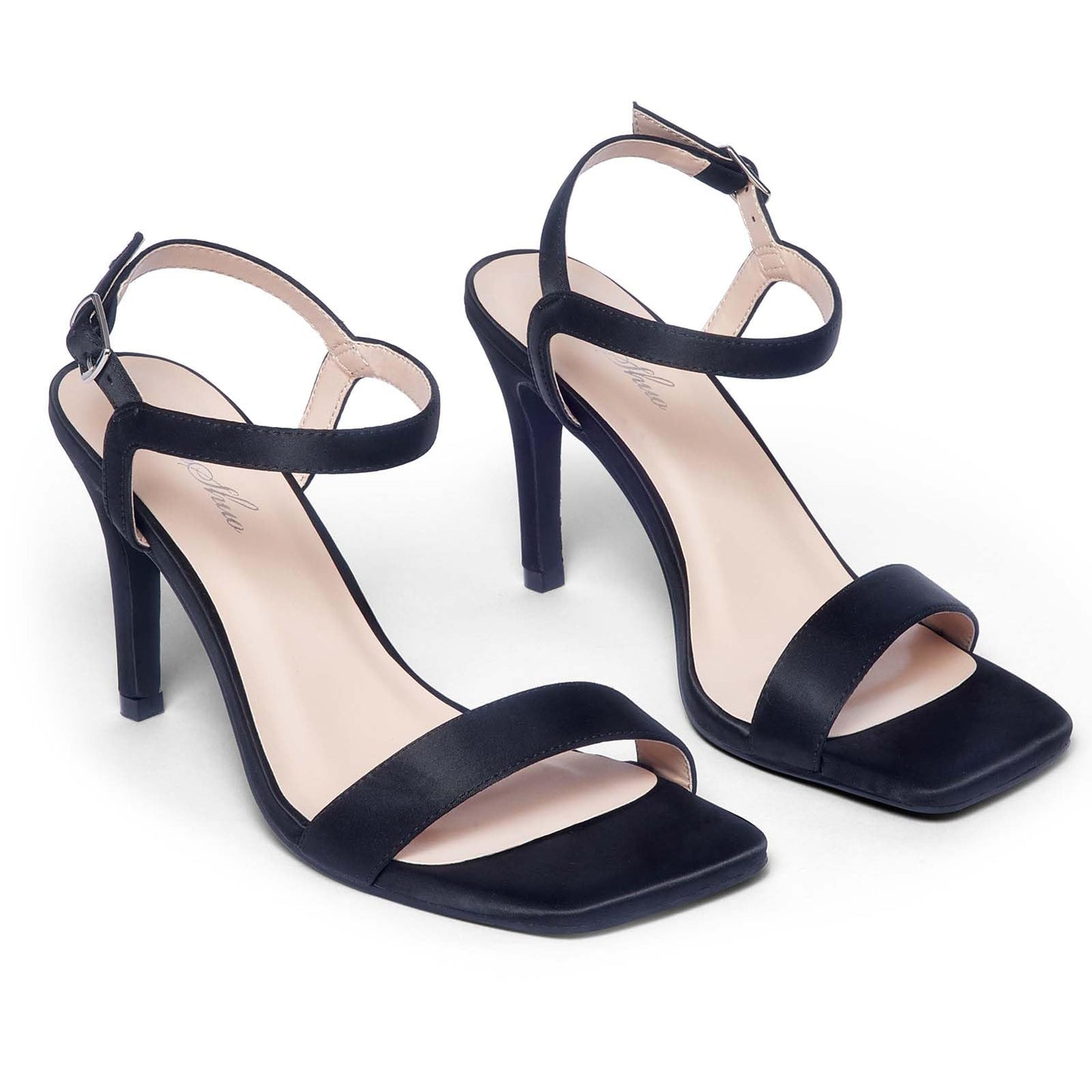 GENSHUO Sandaletten Damen mit Absatz, 8CM High Heel Peep Toe, Satin Sandalen Sommer Elegante Schuhe Party Prom Dress Slingback mit Knöchelriemen,EU 36-42