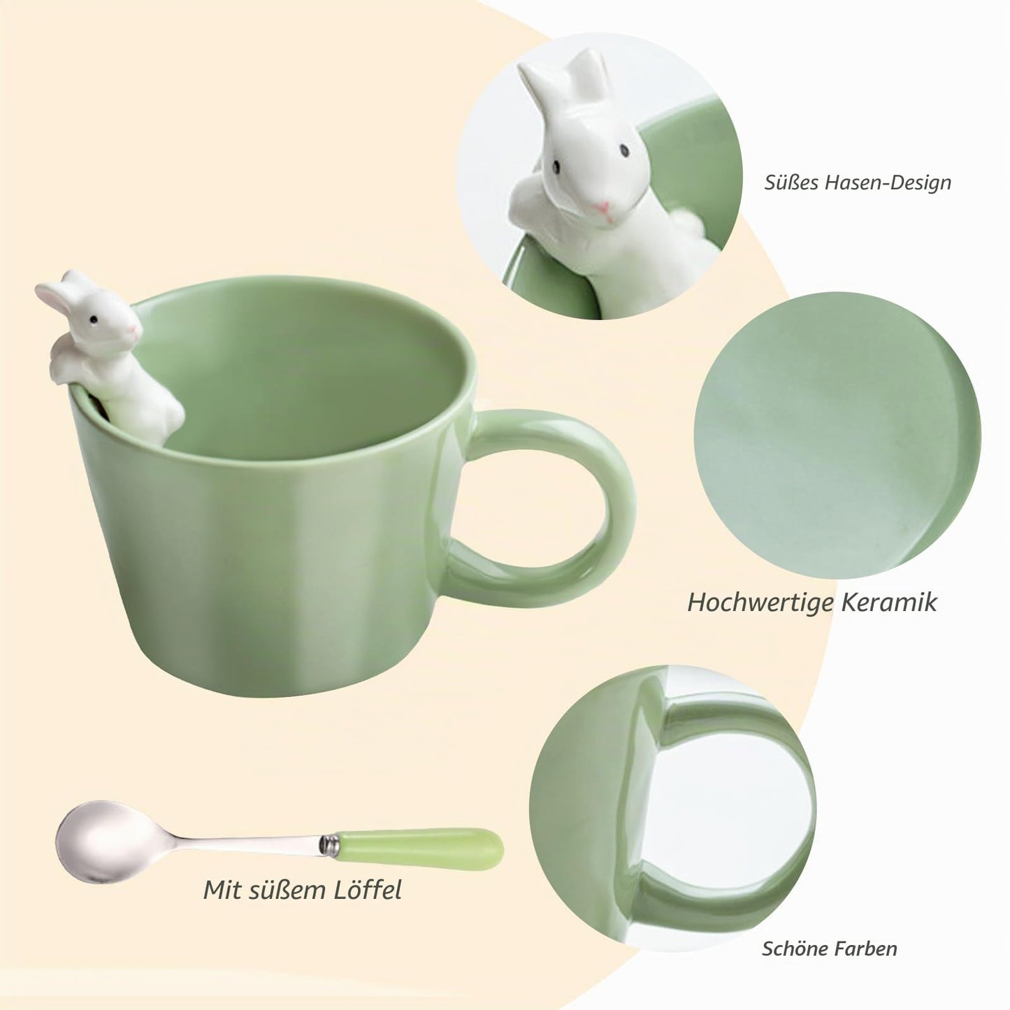 BigNoseDeer Süße Sachen Keramik Katze Kaffeetasse Teetasse Deckel Löffel Lustige Tassen Geschenke für Frauen Kaffeebecher 3D Tasse Personalisiert Cappuccino Tasse Beste Freundin Weihnachten Geschenk