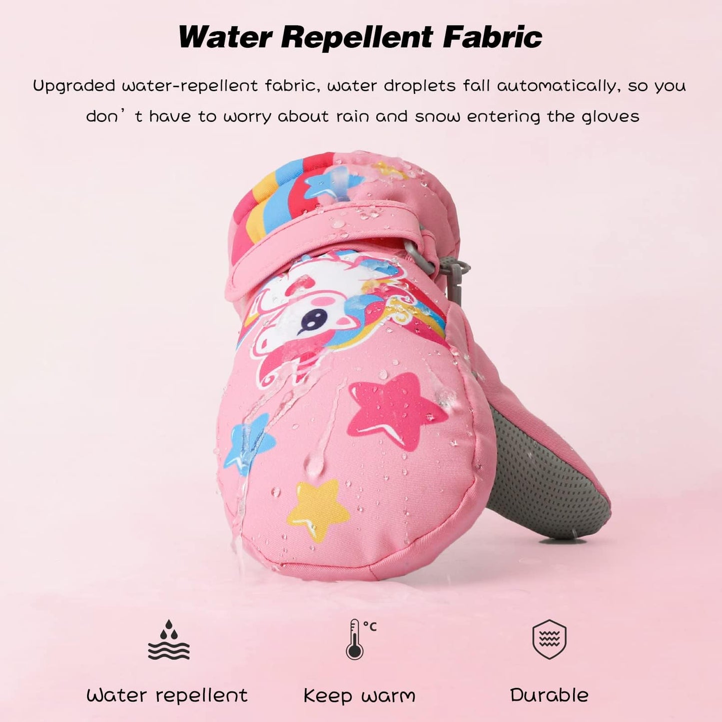 Children's Winter Ski Gloves Waterproof Snowboard Gloves Non-Slip Plush Lined Warm Unicorn Gloves for Girls Boys 2-9 Years Old