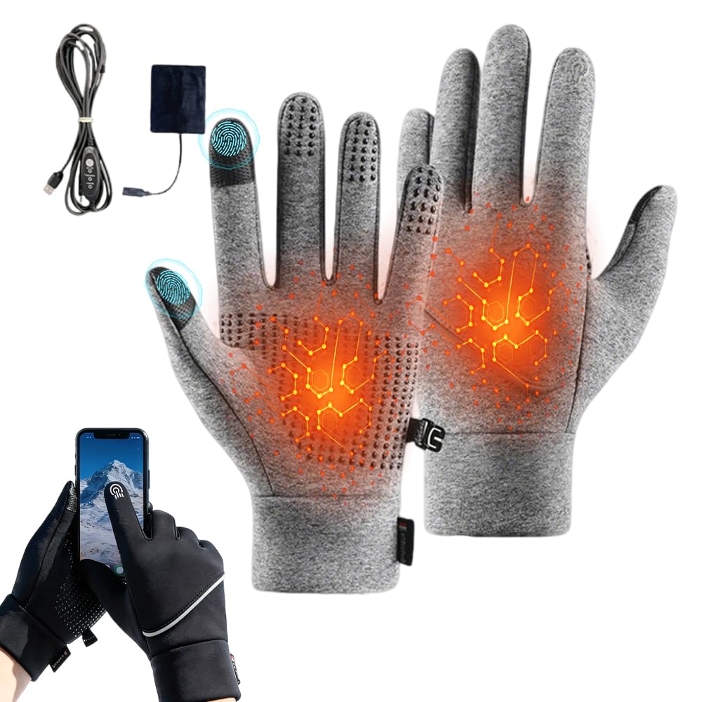 USB Heated Gloves, 2026 Winter Gloves Touch Screen, Heated Gloves Women Men, Electric Heated Ski Gloves, Cycling Gloves, Waterproof for Cycling, Running