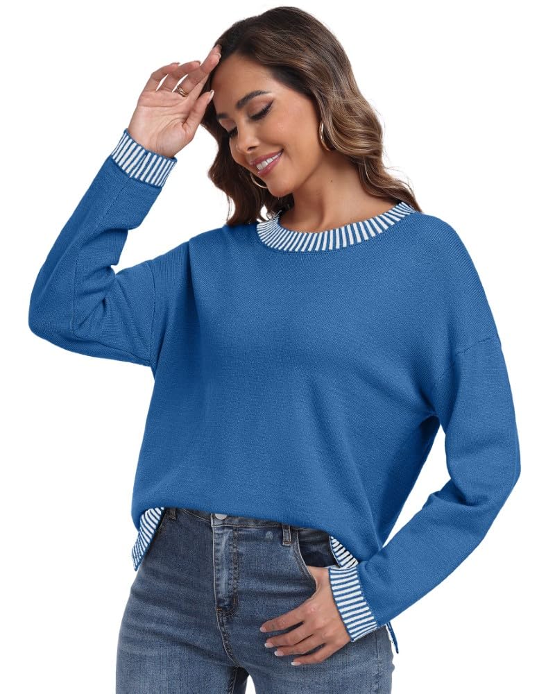 PrinStory Pullover Damen Strickpullover Langarm Rundhals Elegant Lässig Sweatshirt Warm Damen Winter Pullis Strickwaren