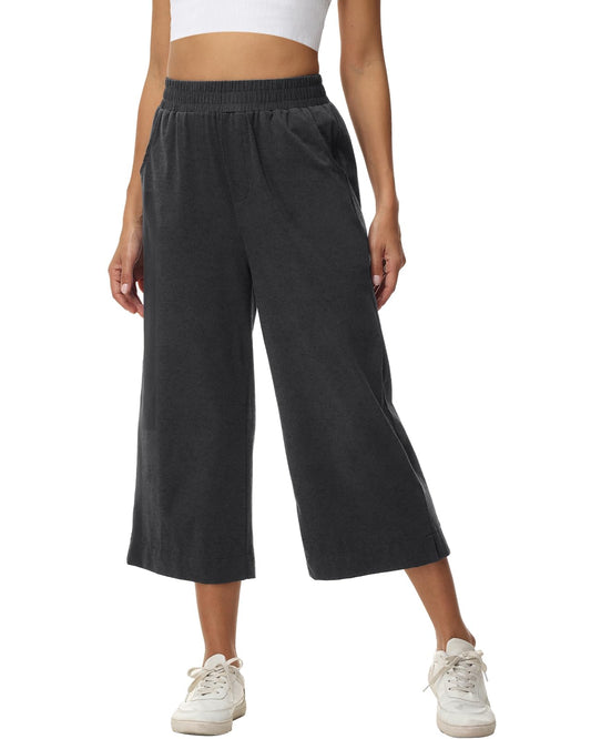 Damen 3/4 Culotte Hose leicht Sommerhose aus Baumwolle Jogginghose mit Taschen