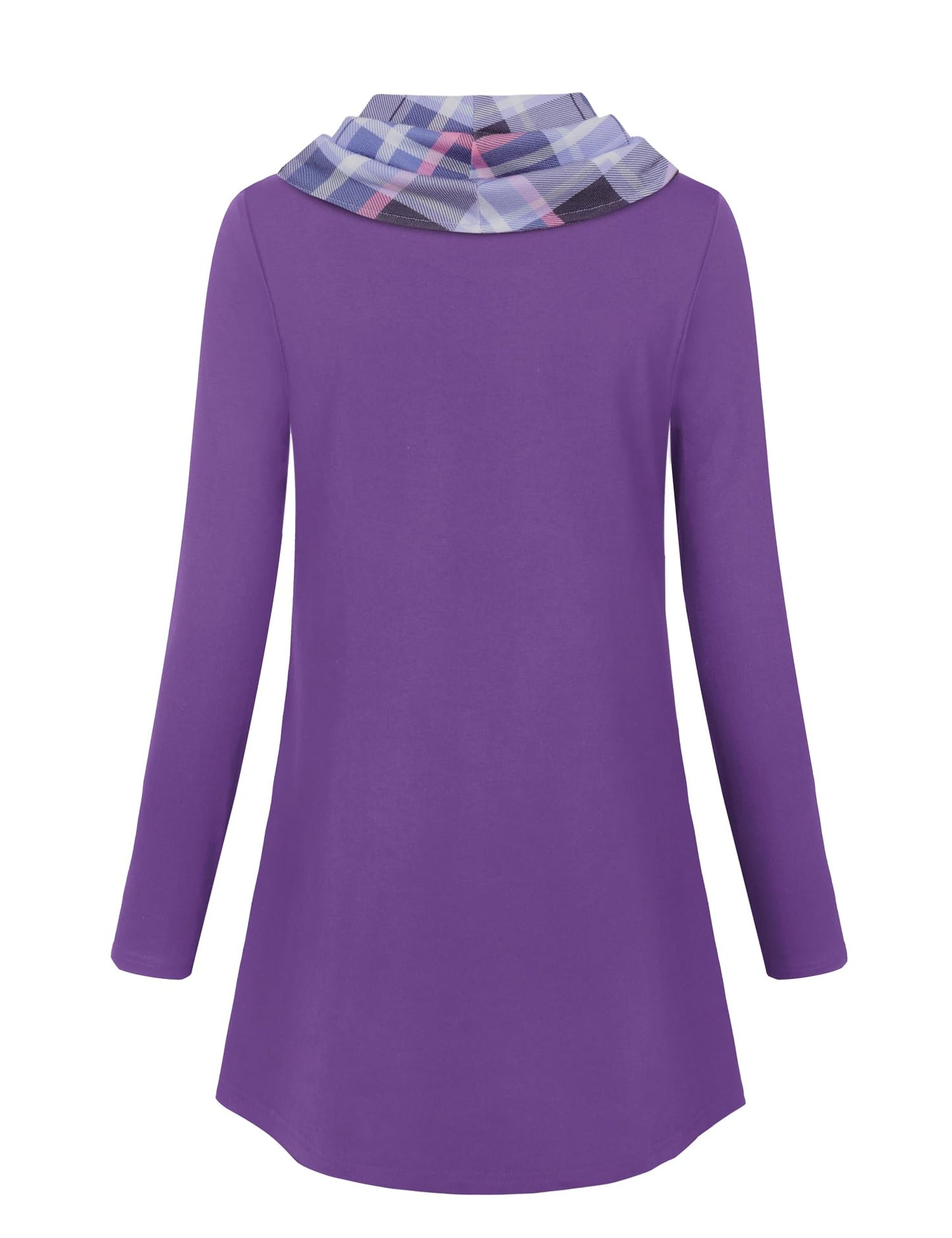 Gaharu Damen Tunika Langarm Elegant Pullover Lang Sweatshirt Schalkragen Patchwork Pulli