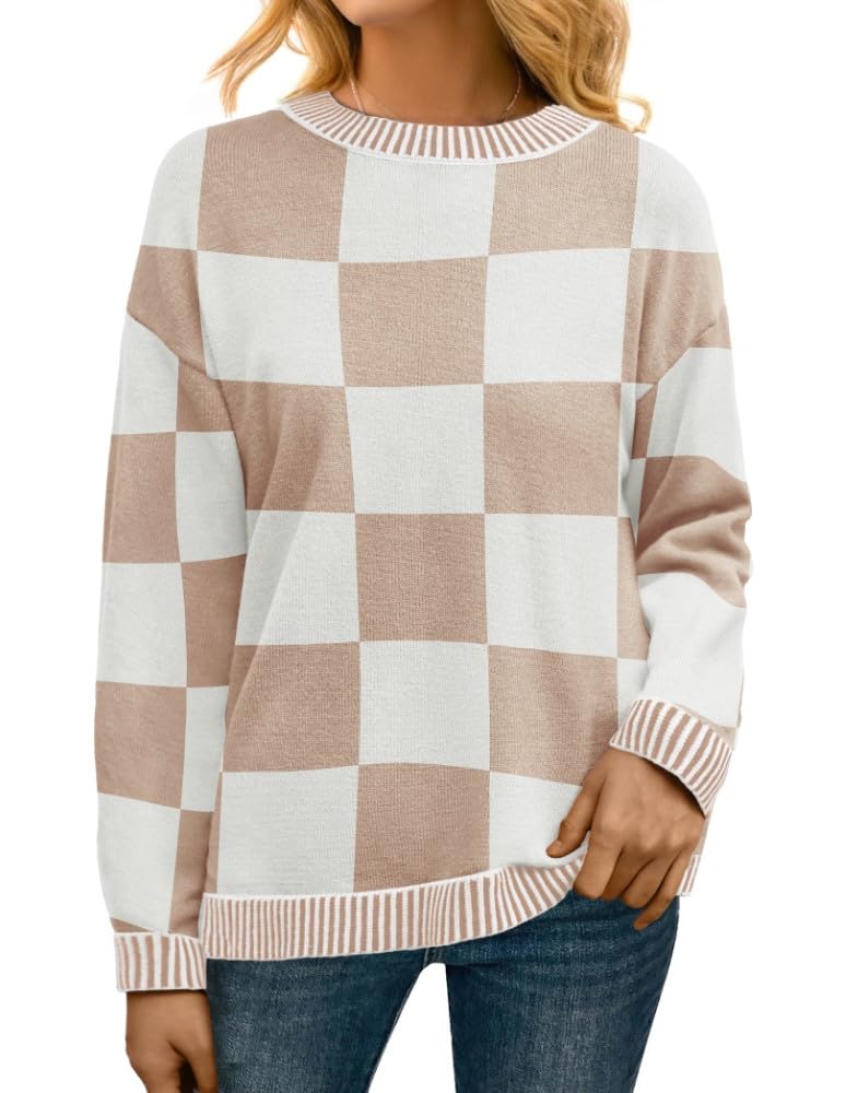 PrinStory Pullover Damen Strickpullover Langarm Rundhals Elegant Lässig Sweatshirt Warm Damen Winter Pullis Strickwaren