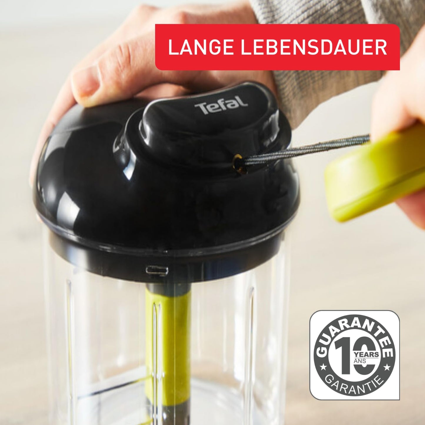 Tefal K13204 Ingenio 5-Sekunden-Zerkleinerer ohne Strom | Fassungsvermögen: 900ml | Multizerkleinerer | Universalzerkleinerer für Gemüse, Obst, Nüsse, Knoblauch, Babynahrung | Schwarz/Grün/Transparent
