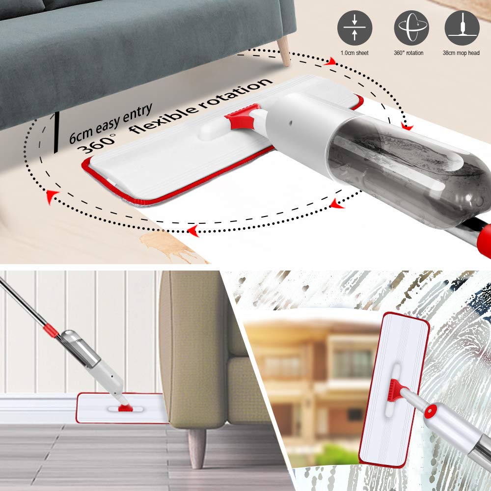 Masthome Wischmopp Bodenwischer Bodenreiniger,Mikrofaser Mopp mit 128cm Teleskopstiel,Wischer Boden Flachmopp mit 4 Moppads für Hartholz,Laminat,Fliesen,Marmor,Send Scraping Dust