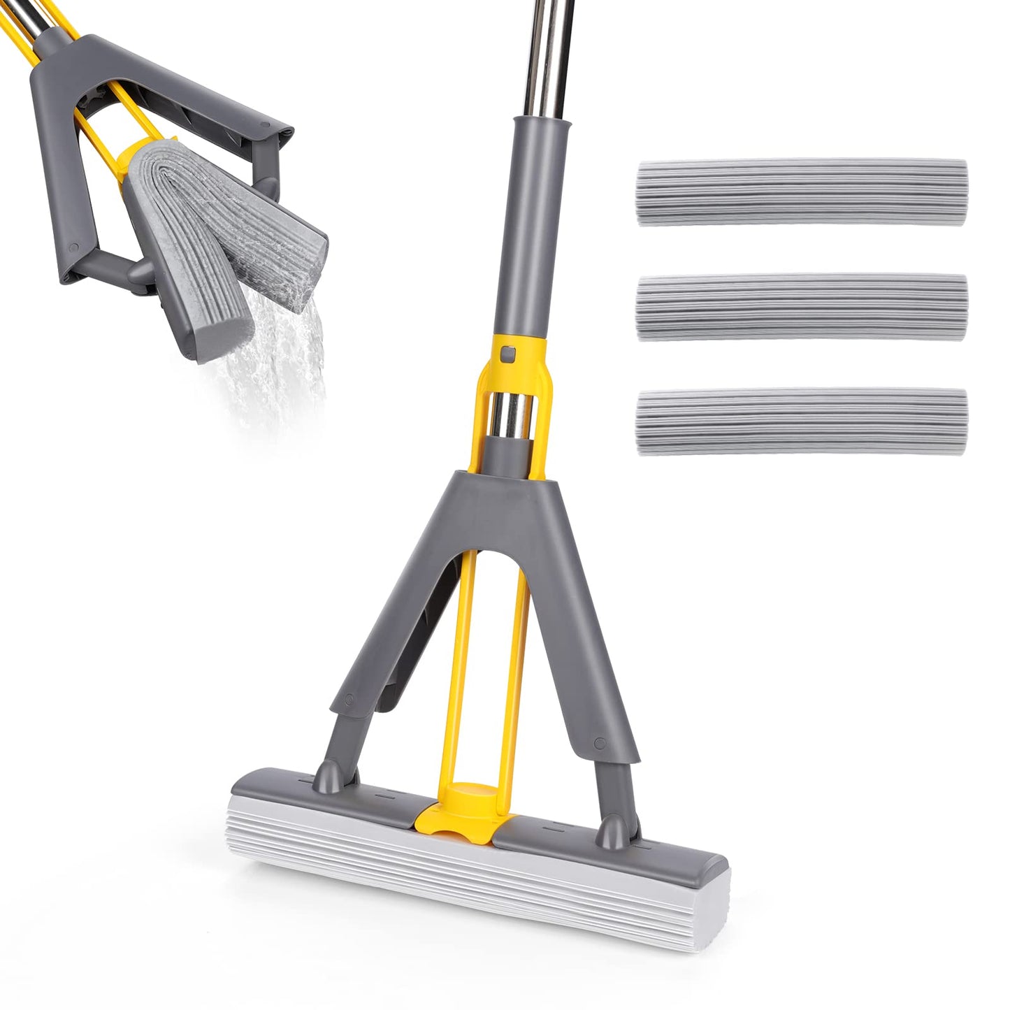 Masthome Wischmopp Bodenwischer Bodenreiniger,Mikrofaser Mopp mit 128cm Teleskopstiel,Wischer Boden Flachmopp mit 4 Moppads für Hartholz,Laminat,Fliesen,Marmor,Send Scraping Dust