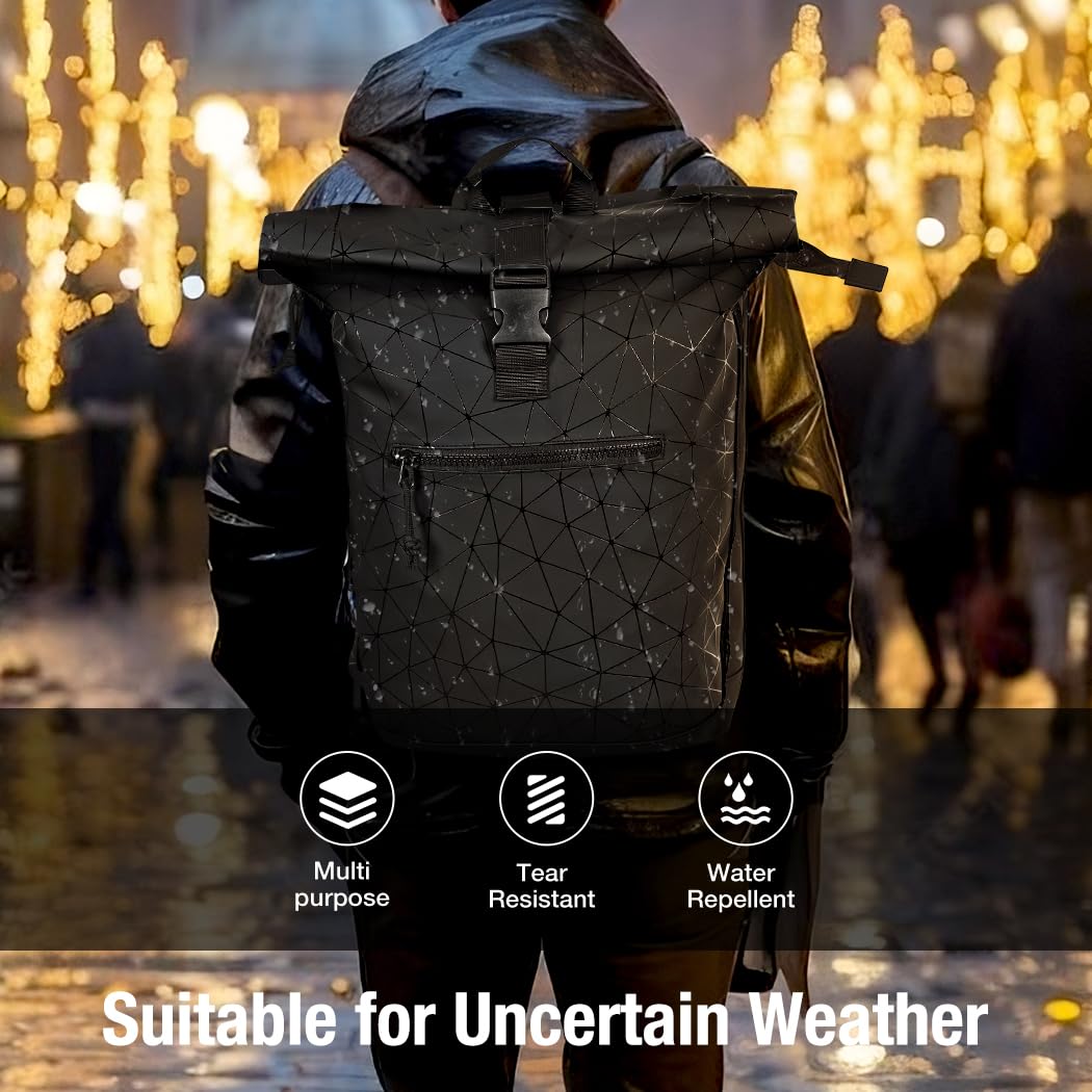 Lekeinchi Rolltop Rucksack Wasserdicht für Damen & Herren, Großer Laptop Rucksack mit Computerfach für 17 Zoll Laptop, Elegant Reiserucksack Daypack für Reisen, Radfahren, Uni Schule, Arbeit-Blau