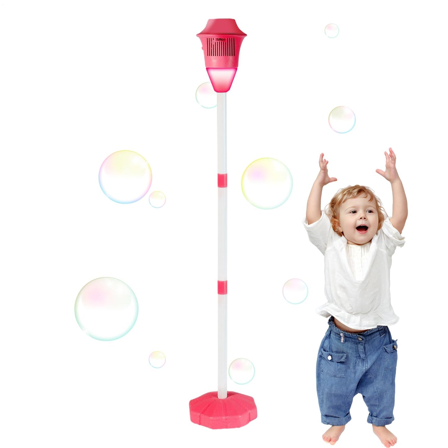 Bubble Maker Ständer, Automatischer Bubble Maker Standing Machine, Bubbles Torch Gartenlampe, Blasenbrennergartenlampe Für Freunde, Familie, Blau/rot, 118cm