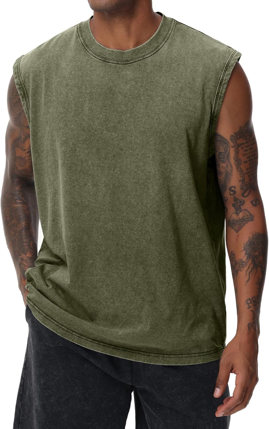 Herren Kurzarm Sommer Ärmelloses Shirt, Männer Fitness ärmellos Weste, Washed Sleeveless t-Shirt, Workout, Fitnessstudio, Baumwolle