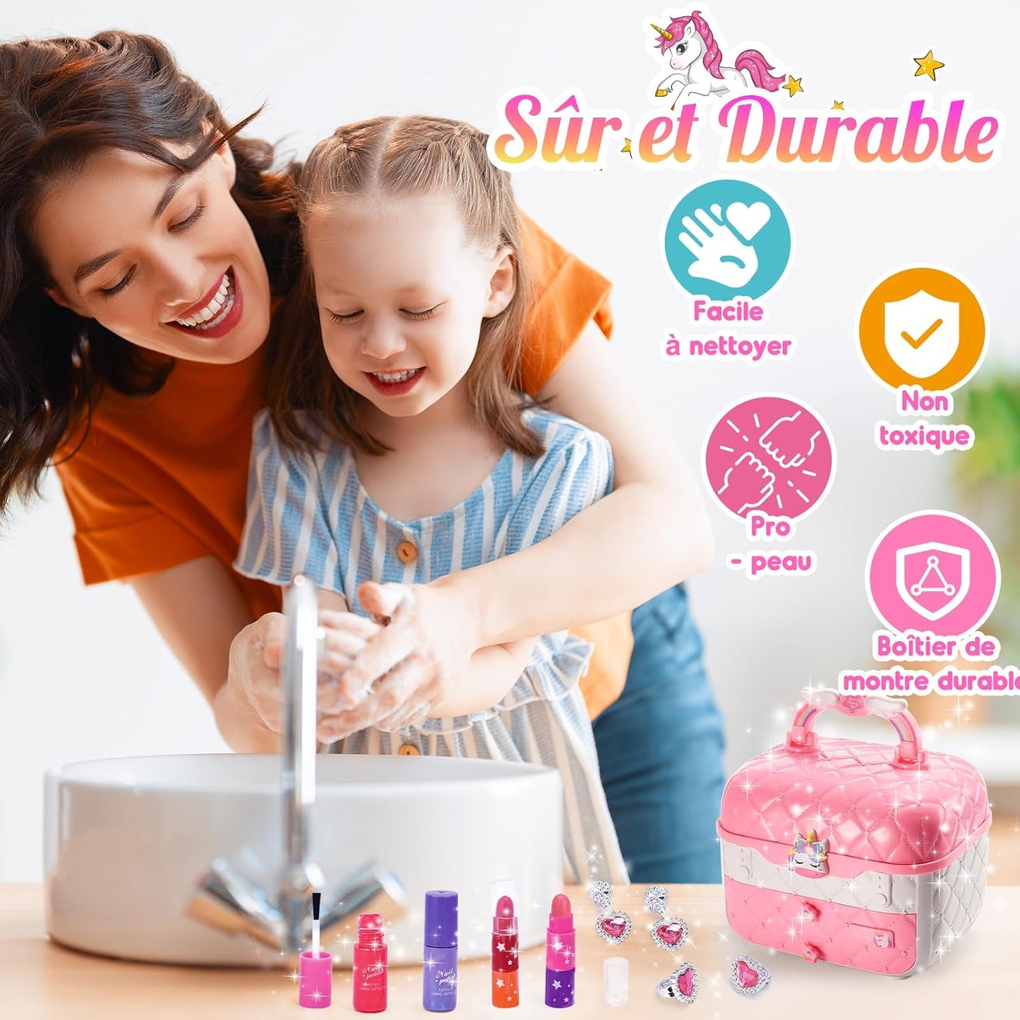 Hapikids Kinderschminke Geschenke Mädchen 3-10 Jahre,Schminke Kinder Spielzeug ab 3 -8 Jahre Kinderschminke Set Geburtstagsgeschenk für Mädchen Schminkkoffer Geschenke