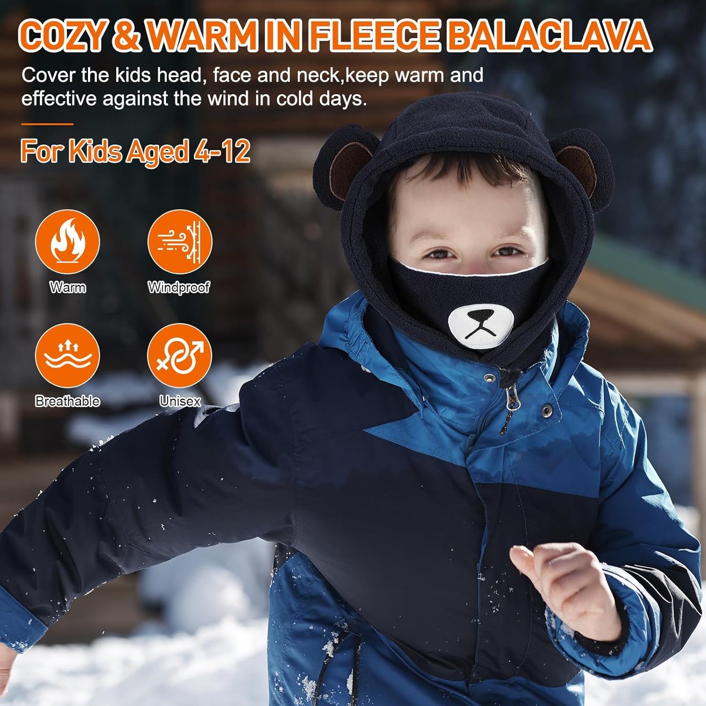 Children's Winter Thermal Fleece Balaclava 4-12 Years, Multifunctional Windproof Adjustable Face Mask, Ski Mask, Warm Hat, Balaclava, Neck Warmer Scarf for Boys and Girls, Outdoor Activities
