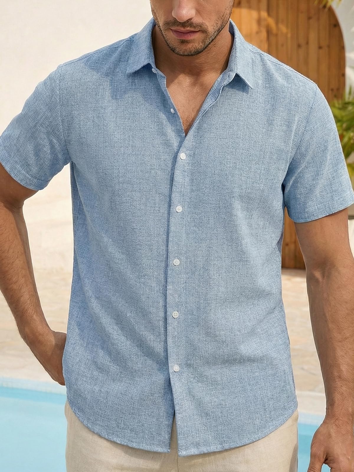 Runcati Herren Hemd Kurzarm Leicht Sommerhemd Männer Regular Fit Leinenhemd Hochzeit Business Strand Freizeithemd Casual Einfarbig Basic Shirt