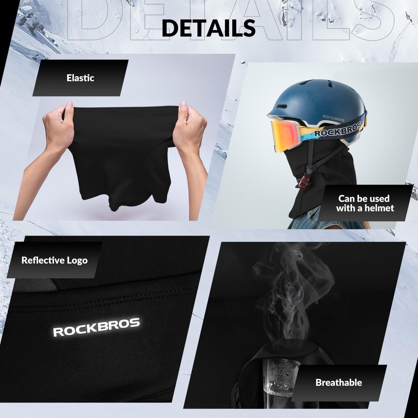 ROCKBROS Sturmhaube Balaclava Skimaske Winddicht Warm für Fahrrad Ski Motorrad Winter Unisex Einheitsgröße
