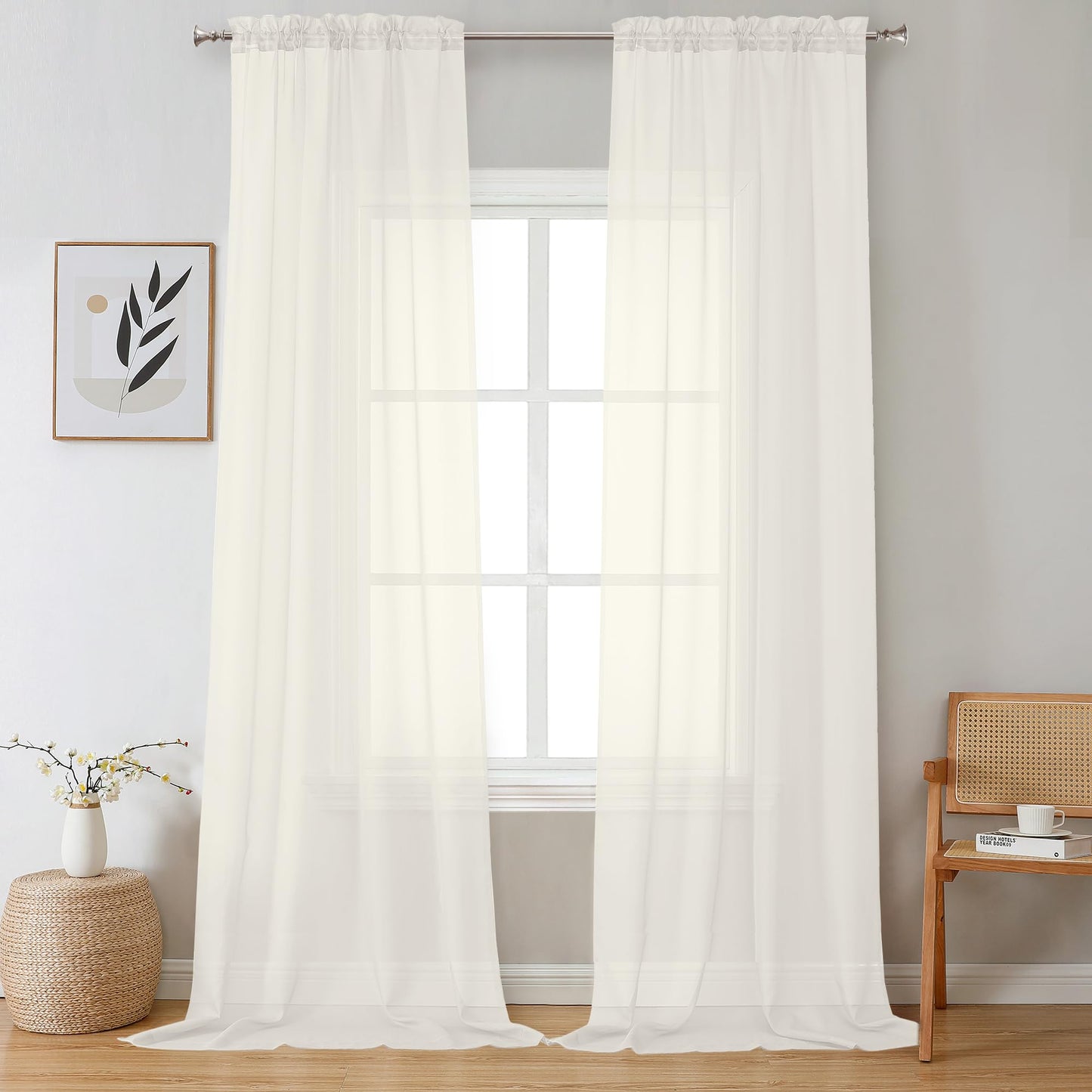 OVZME Extra Lange, durchsichtige Vorhänge, 241,3 cm Länge für französische Tür, Stangentasche, Voile, Fensterbehandlung für Wohnzimmer, Marineblau, 2 Paneele à 42 x 95 l