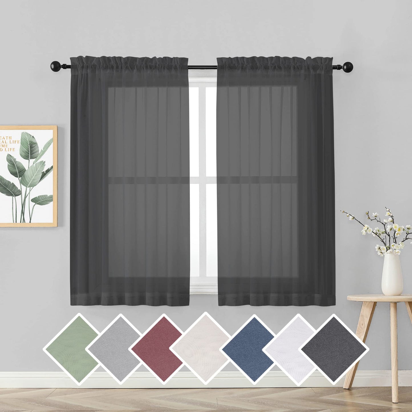 OVZME Extra Lange, durchsichtige Vorhänge, 241,3 cm Länge für französische Tür, Stangentasche, Voile, Fensterbehandlung für Wohnzimmer, Marineblau, 2 Paneele à 42 x 95 l