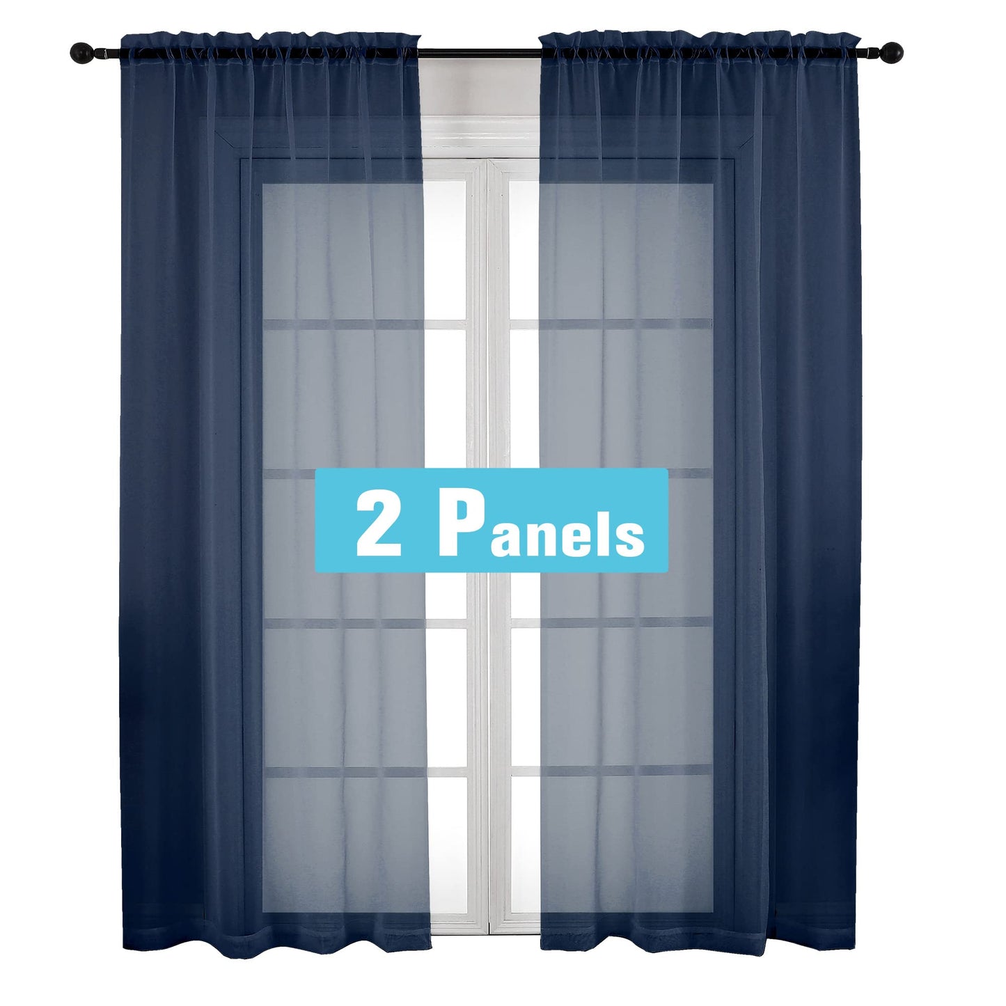 OVZME Extra Lange, durchsichtige Vorhänge, 241,3 cm Länge für französische Tür, Stangentasche, Voile, Fensterbehandlung für Wohnzimmer, Marineblau, 2 Paneele à 42 x 95 l