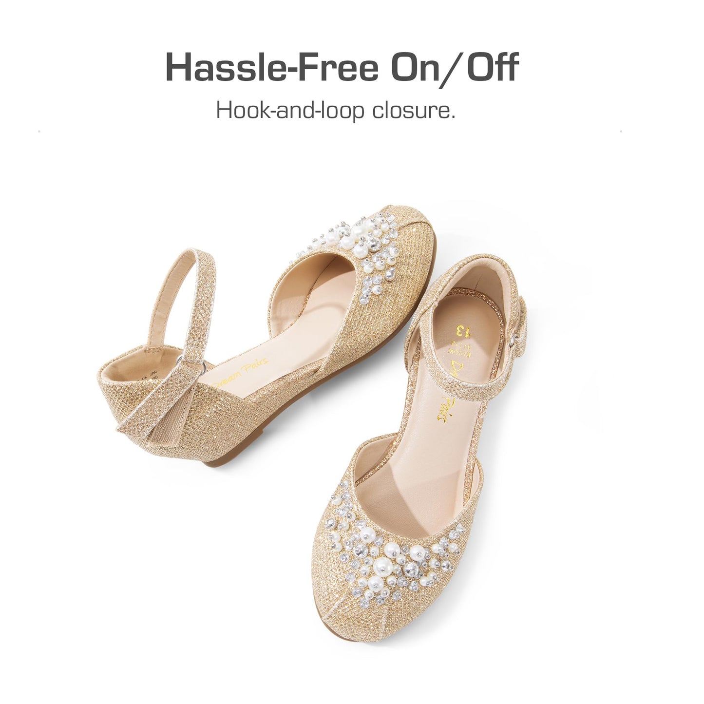 DREAM PAIRS Mädchen Prinzessin Schuhe Schulschuhe Flache Schuhe Kleiderschuhe Absätze niedrige Keilpumps mit Perlen und Strasssteinen