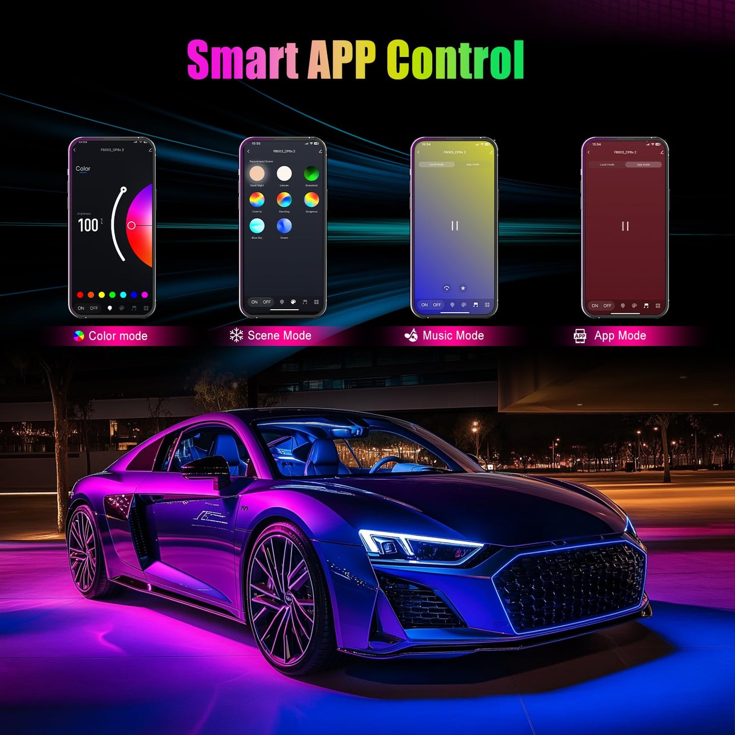 YiLaie RGB LED Interior Lighting Car, Ambient Lighting Car with App Control and 16 Million Colours, Music Mode, Colour Memory, Three Button Control Box, Cigarette Lighter, 12 V