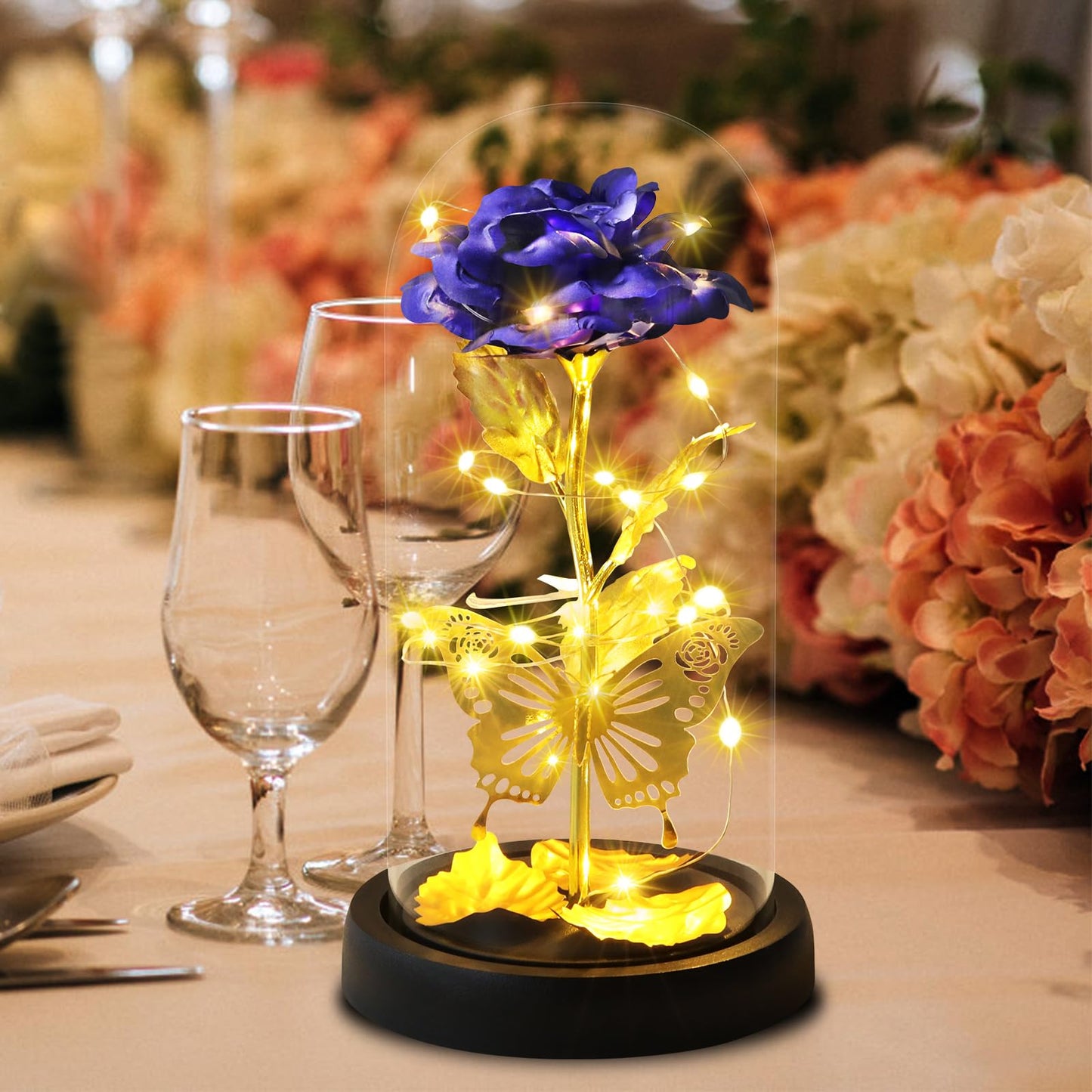 Touloube Geschenke Für Frauen, Galaxy Rose Blume Geschenk, Infinity Rose in Glaskuppel, LED-Lichterkette auf der Kristallrose, Geschenk für Frauen,Hochzeit,Muttertag,Jahrestag und Geburtstag