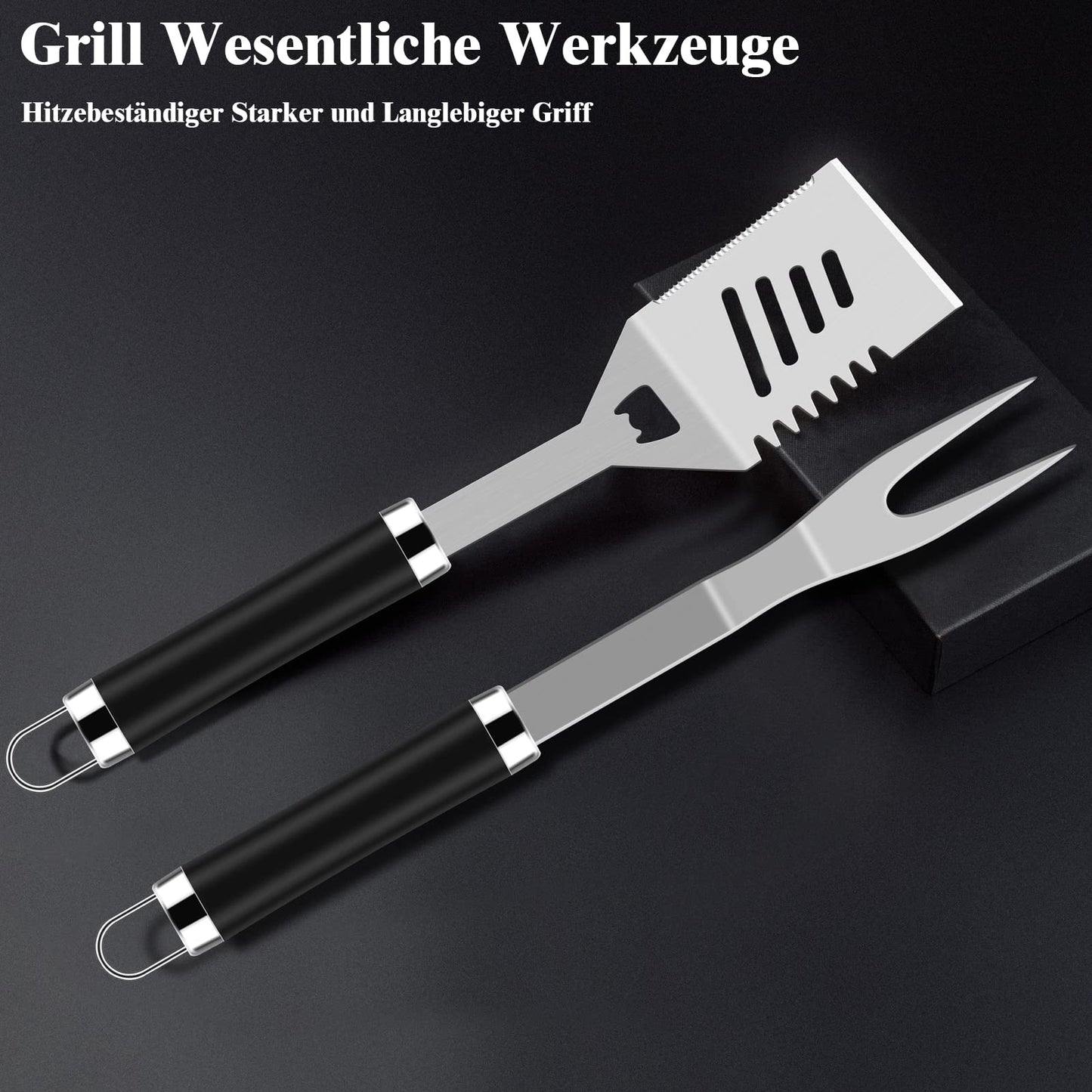Grilliance 38 Stücke BBQ Grillbesteck Set Edelstahl Grillzubehör für Männer Geschenk Geburtstag Hochwertiger Grillutensilien Set Koffer mit Grillkoffer und Grillmatte für Garten und Camping Braun