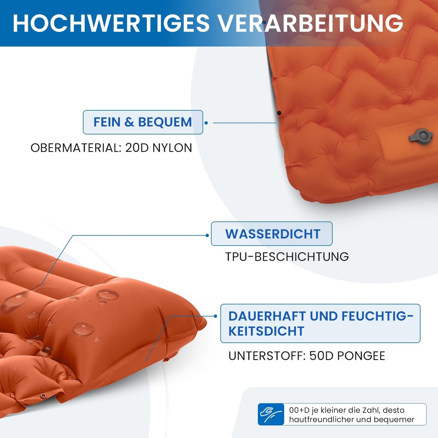 KingCamp Camping Isomatte Selbstaufblasend mit Fußpumpe, Luftmatratze 1 Personen mit integrierten Kopfkissen Outdoor Ultraleichte Campingmatte kleines Packmass, für Camping, Wandern, Trekking