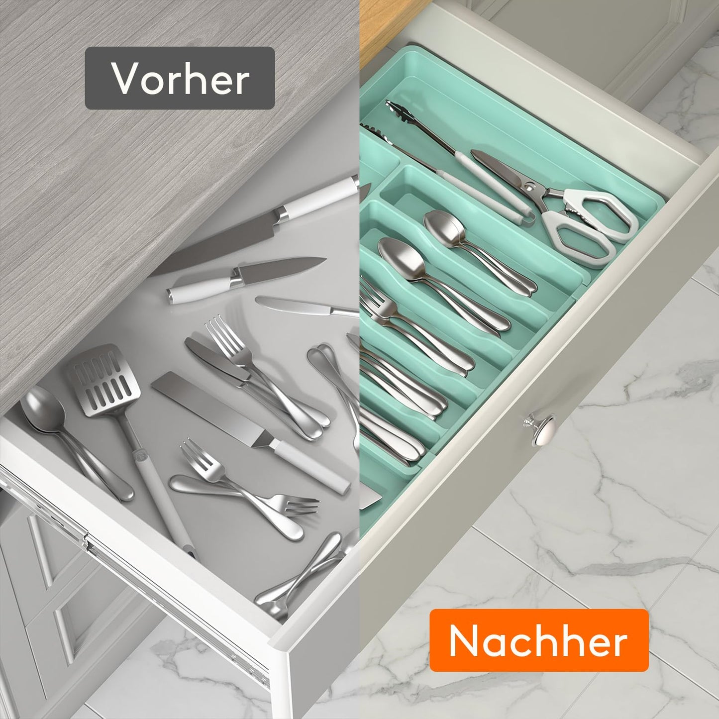 Lifewit Besteckkasten für Schubladen,verstellbarer Besteckhalter Utensilienhalter für Küchenschubladen, Schubladeneinsatz Besteckeinsatz für Küche Organizer aus Kunststoff für Löffel,Gabeln, Schwarz