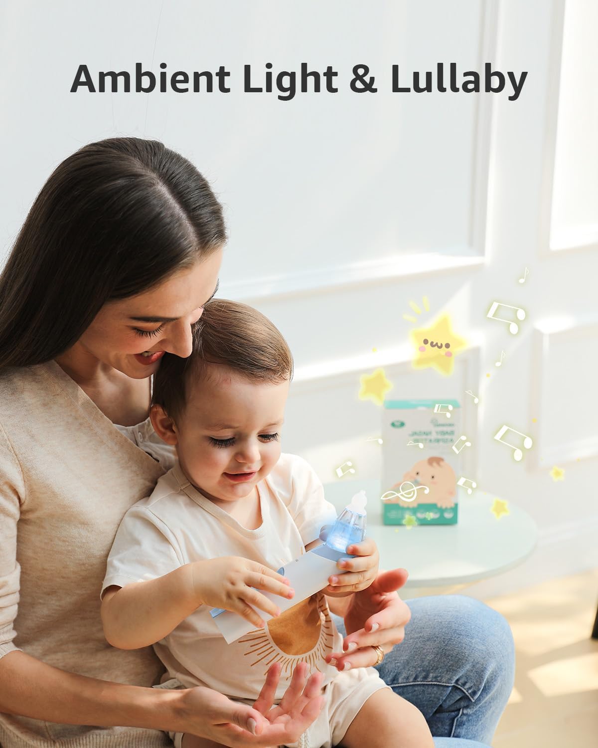 GROWNSY Nasensauger Baby | Nasensauger Baby Elektrisch| Nasensauger Baby Staubsauger Wiederaufladbar, Mit 3 SaugstäRken Musik & Licht Beruhigender Funktion Und 3 GrößEn Silikon Tipps