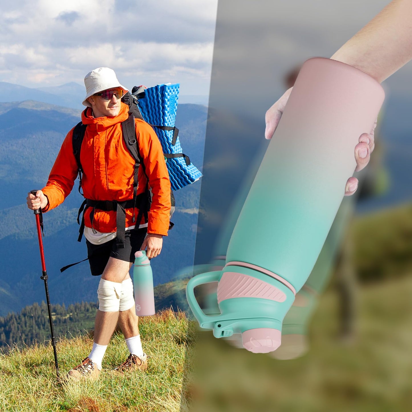 Fjbottle Edelstahl Trinkflasche Sport mit Magnetischem Deckel 1L, 800ml, 600ml, 400ml BPA-Frei Auslaufsichere Kinder Flasche - Kohlensäure geeignet 1500ML Wasserflasche Thermo für Schule, Fitness