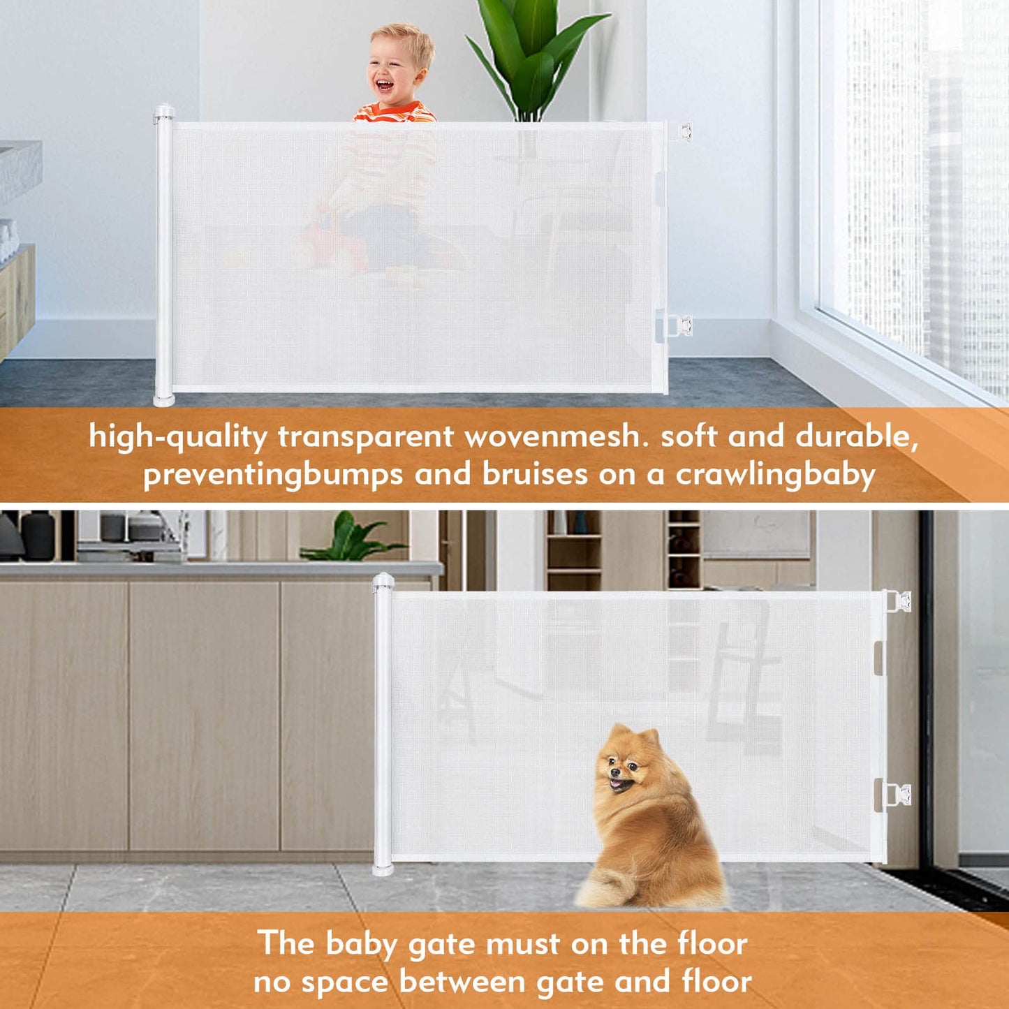 Retractable Stair Safety Gate for Babies, 0-150 cm Wide, Baby Barrier, Cat and Dog Barrier, One-Handed Operation, Suitable for Indoor & Outdoor Use (150 cm, Black)