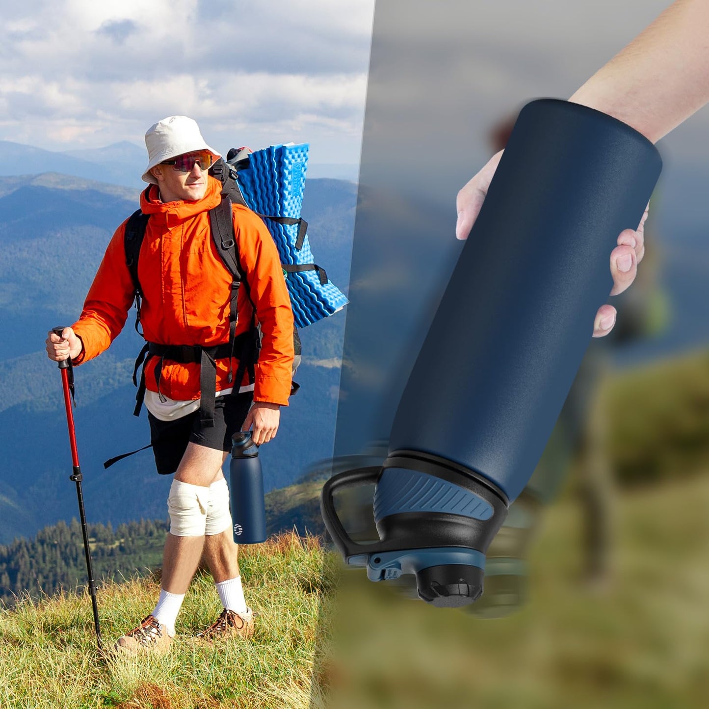 Fjbottle Edelstahl Trinkflasche Sport mit Magnetischem Deckel 1L, 800ml, 600ml, 400ml BPA-Frei Auslaufsichere Kinder Flasche - Kohlensäure geeignet 1500ML Wasserflasche Thermo für Schule, Fitness