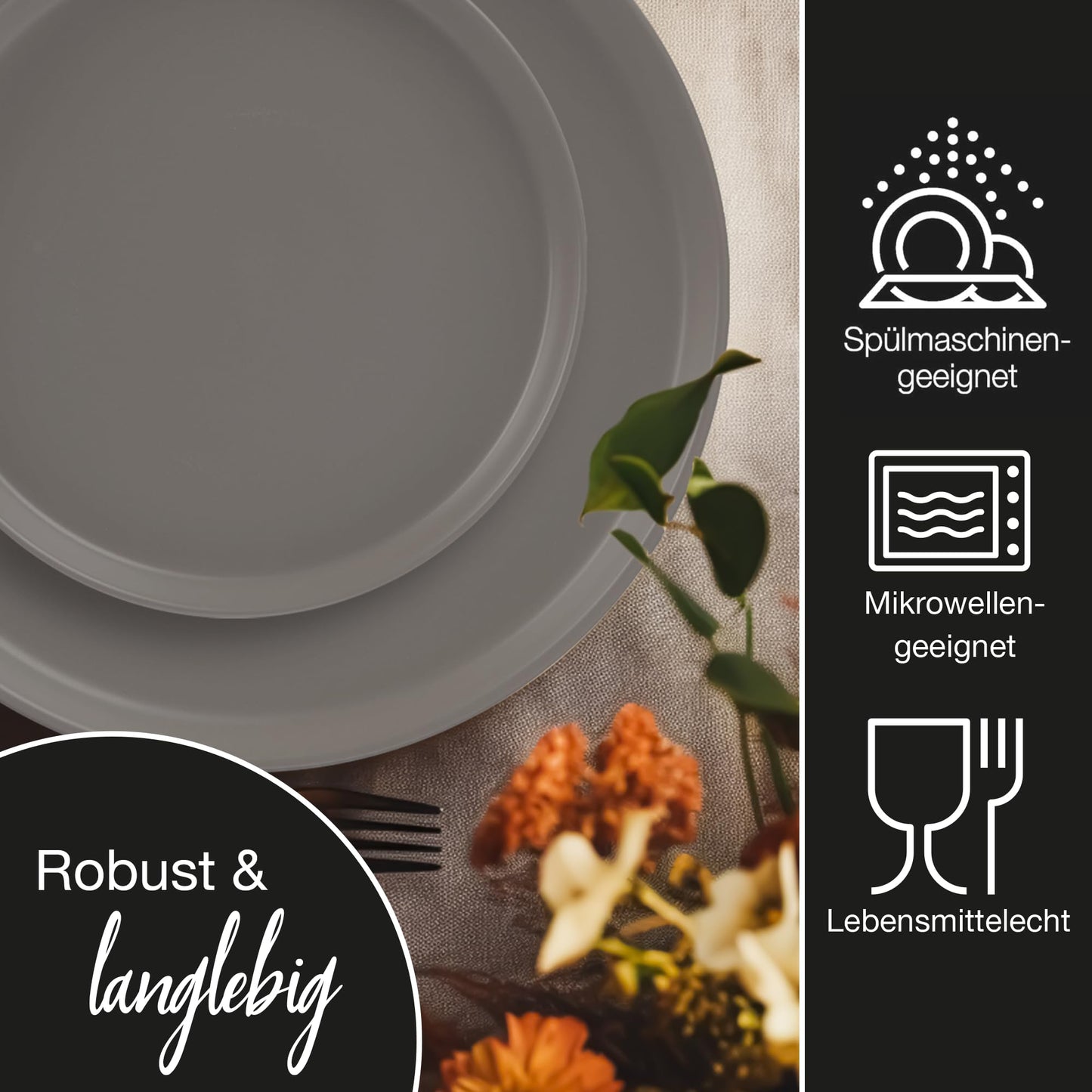 Moritz & Moritz NORDIC Geschirrset 6 Personen 18-teilig Taupe - Elegantes Teller Set aus hochwertigem Steinzeug - Geschirr Set aus 6x Dinnerteller, 6x Dessertteller, 6x Suppenteller