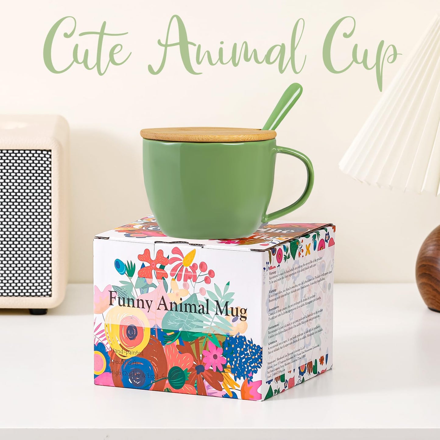 BigNoseDeer Süße Sachen Keramik Katze Kaffeetasse Teetasse Deckel Löffel Lustige Tassen Geschenke für Frauen Kaffeebecher 3D Tasse Personalisiert Cappuccino Tasse Beste Freundin Weihnachten Geschenk