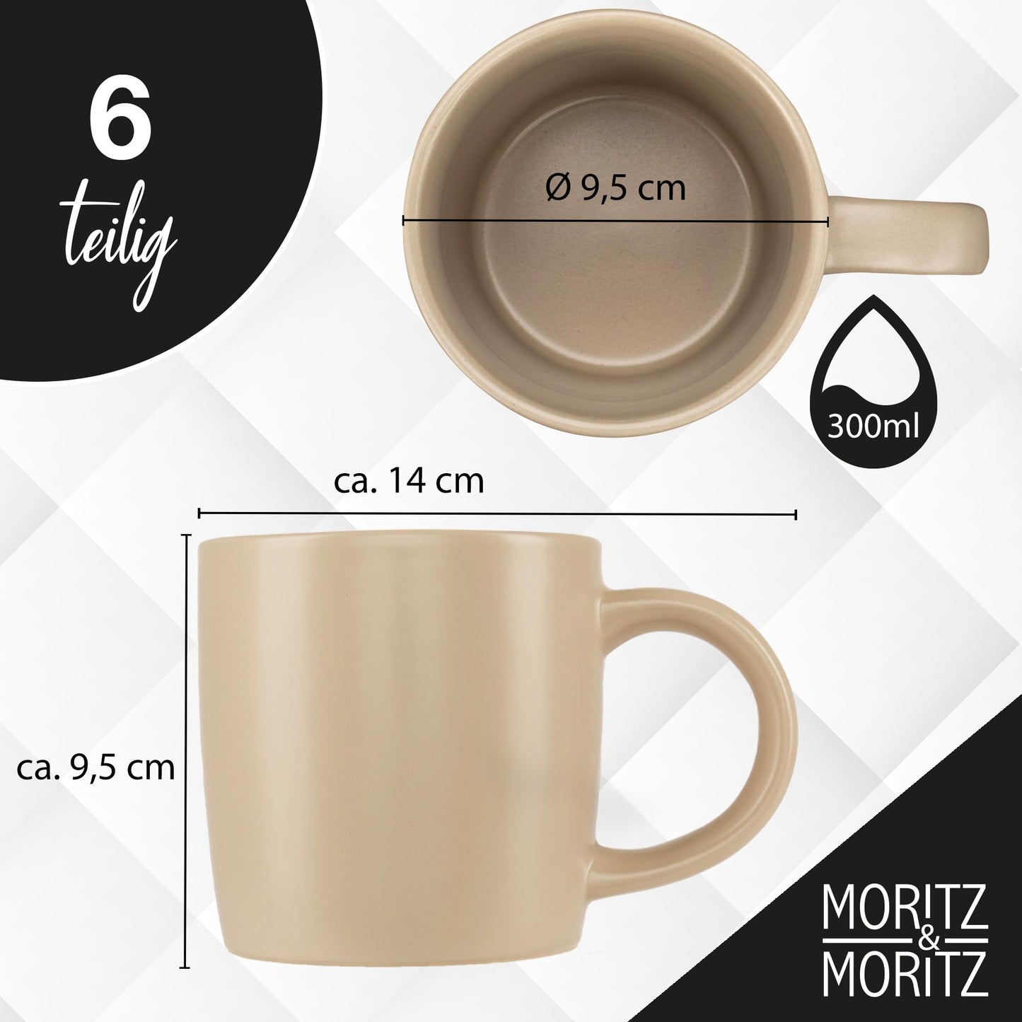 Moritz & Moritz NORDIC Geschirrset 6 Personen 18-teilig Taupe - Elegantes Teller Set aus hochwertigem Steinzeug - Geschirr Set aus 6x Dinnerteller, 6x Dessertteller, 6x Suppenteller