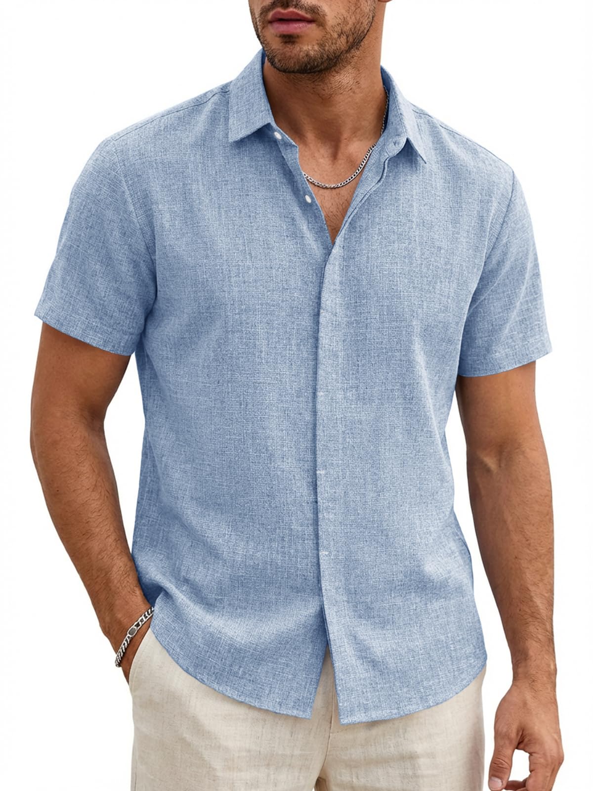 Runcati Herren Hemd Kurzarm Leicht Sommerhemd Männer Regular Fit Leinenhemd Hochzeit Business Strand Freizeithemd Casual Einfarbig Basic Shirt