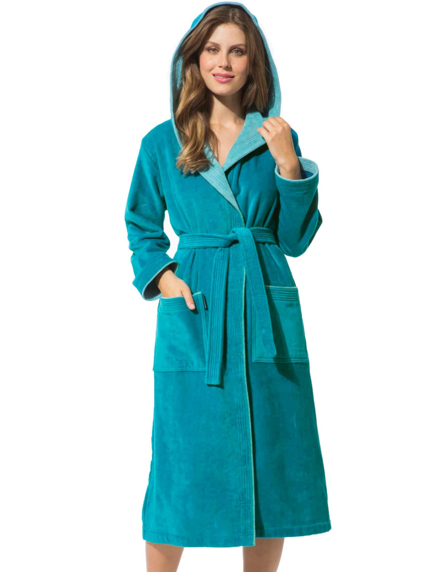 Morgenstern Bademantel Damen 100% Baumwolle mit Kapuze Frottee-Velours OEKO-TEX Leonie