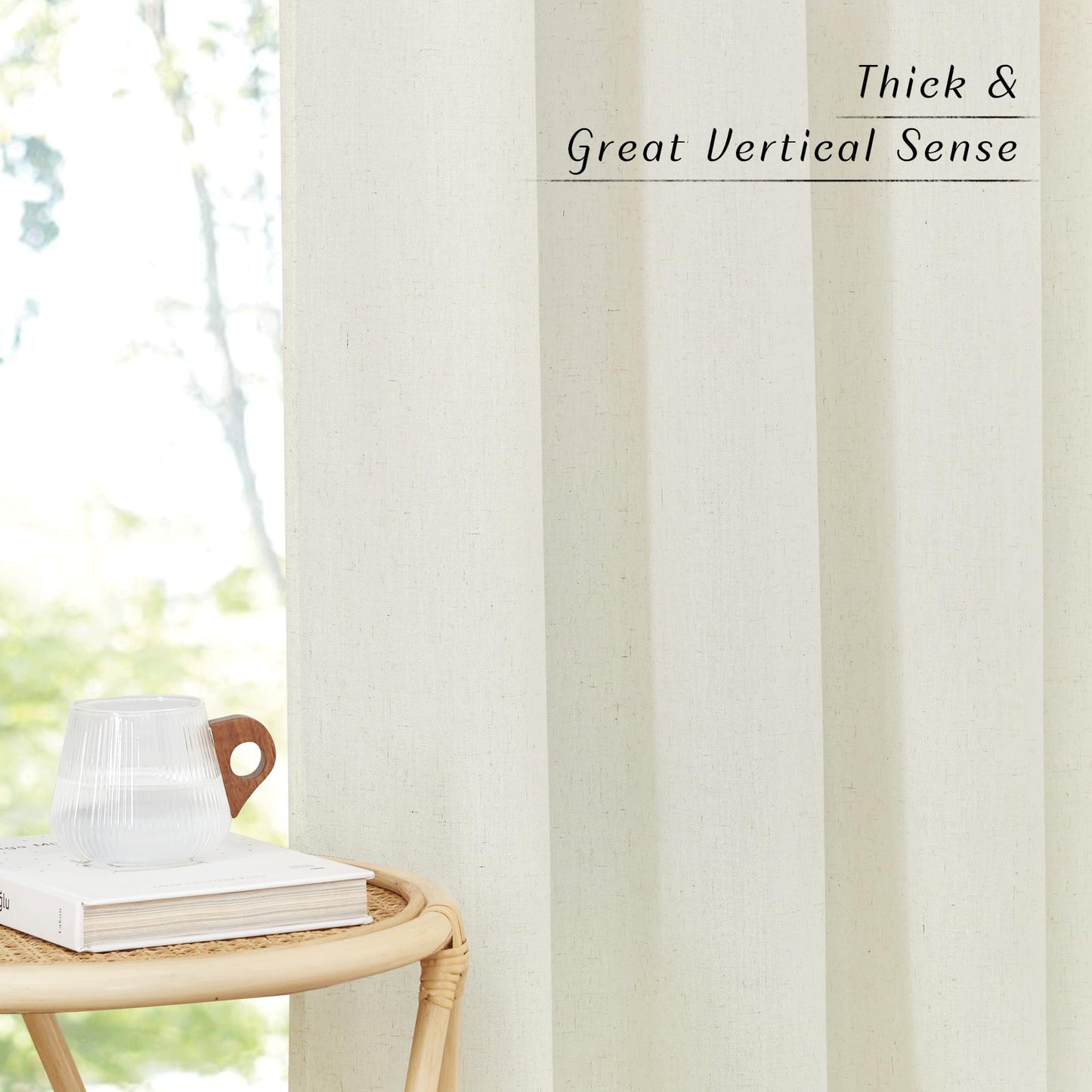 PONY DANCE Leinenvorhang Kräuselband Wohnzimmer Vorhänge Boho 2er Set H 245 x B 140 cm Leinen Gardinen für Schienensystem Leinenoptik Vorhänge Halbtransparent Linen Curtains Living Room, Beige